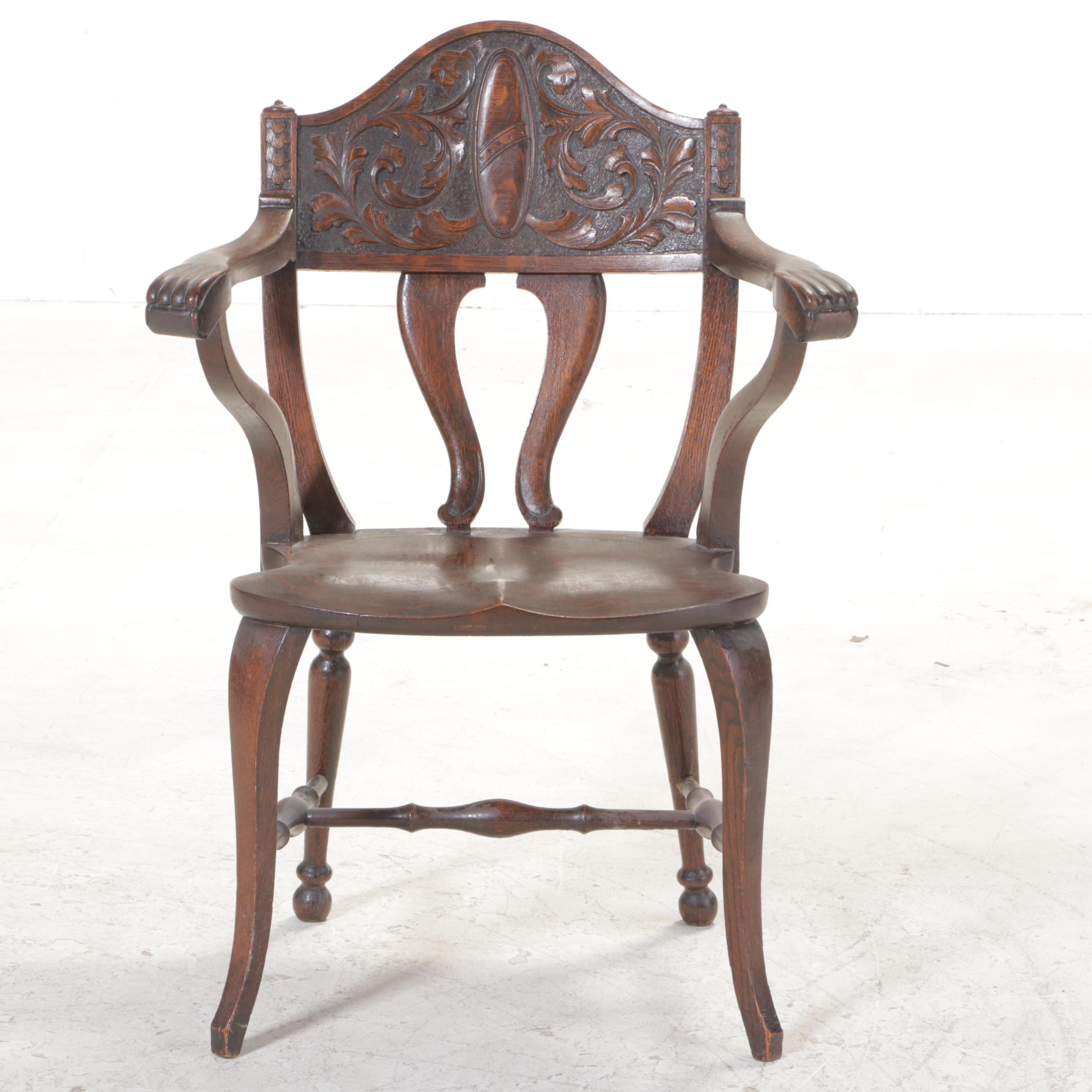 American Renaissance Revival Carved and Quartersawn Oak Armchair, circa 1900