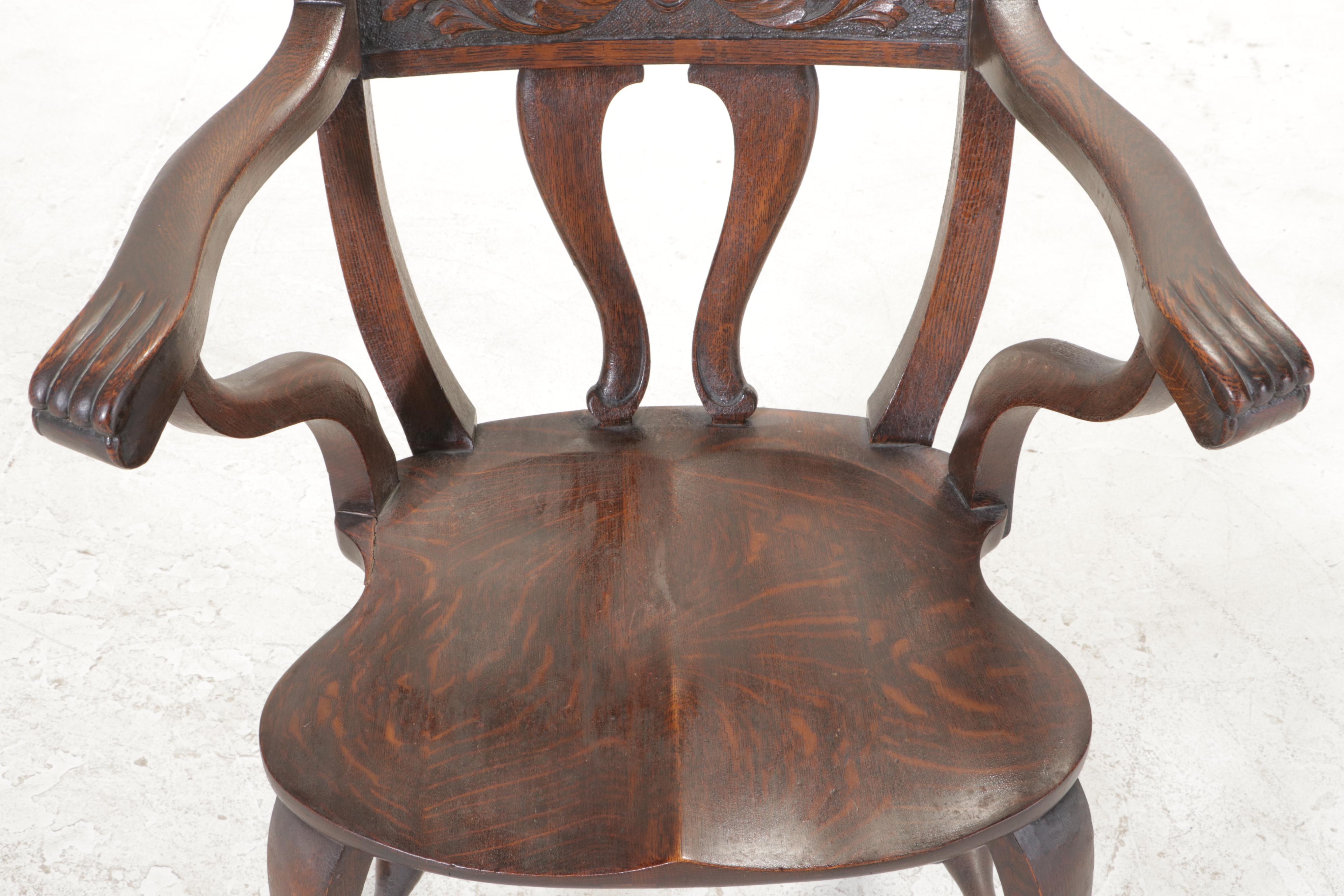 American Renaissance Revival Carved and Quartersawn Oak Armchair, circa 1900