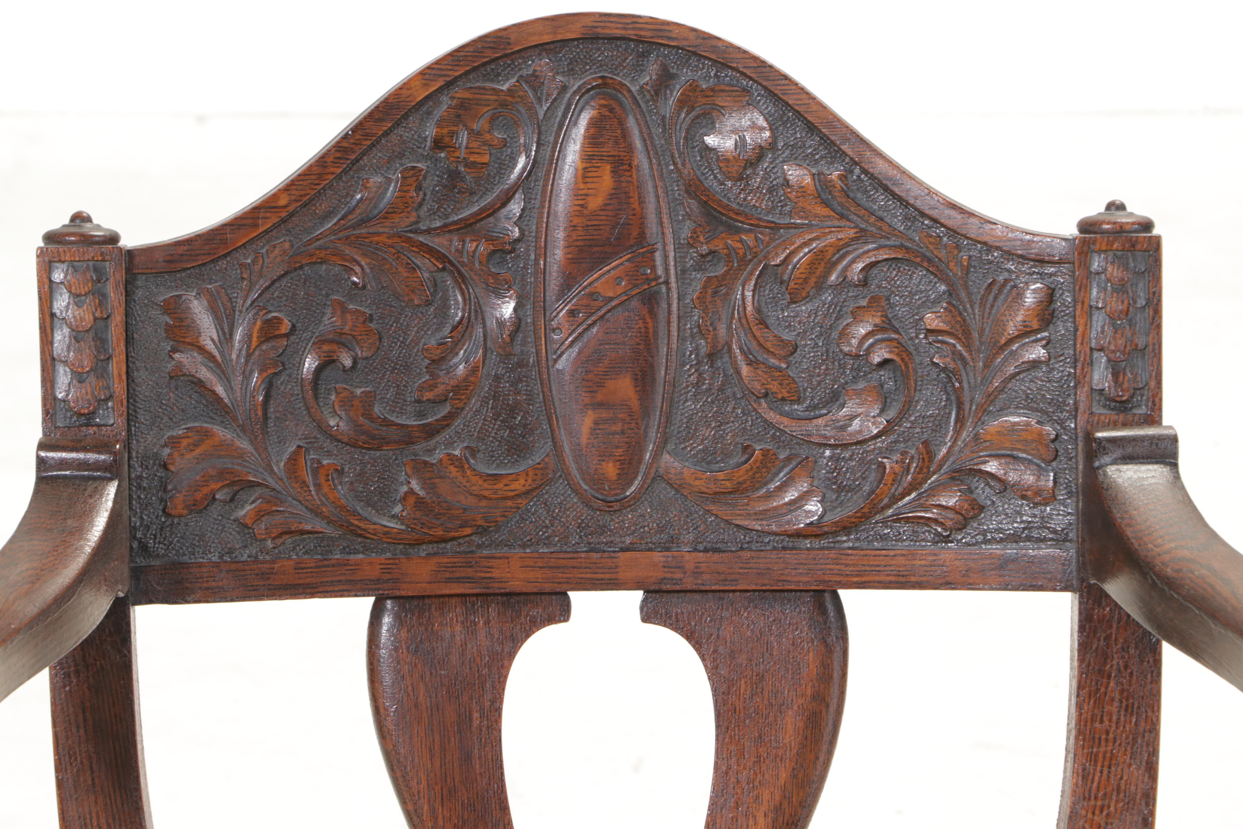 American Renaissance Revival Carved and Quartersawn Oak Armchair, circa 1900
