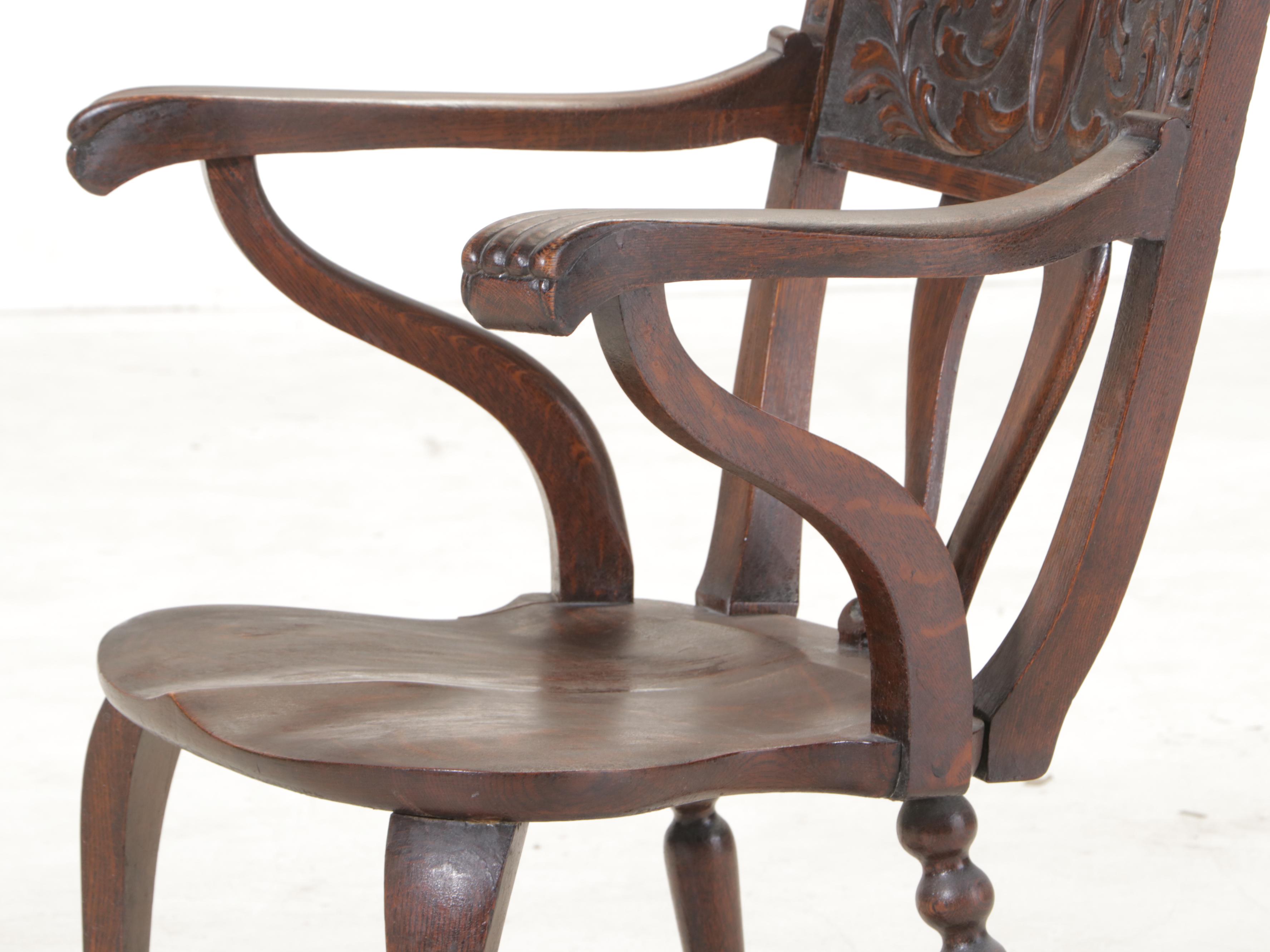 American Renaissance Revival Carved and Quartersawn Oak Armchair, circa 1900
