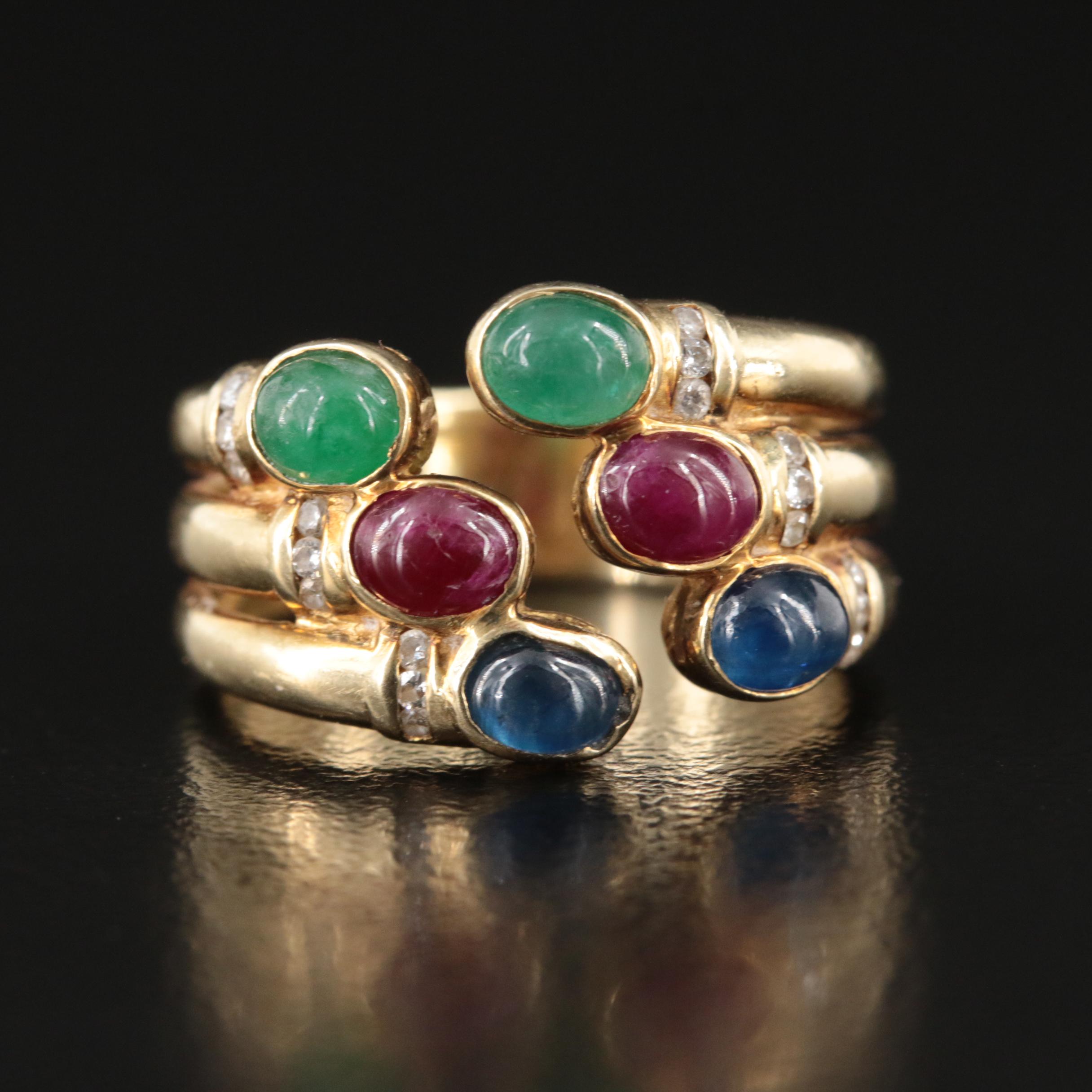 14K Sapphire, Ruby and Diamond Ring