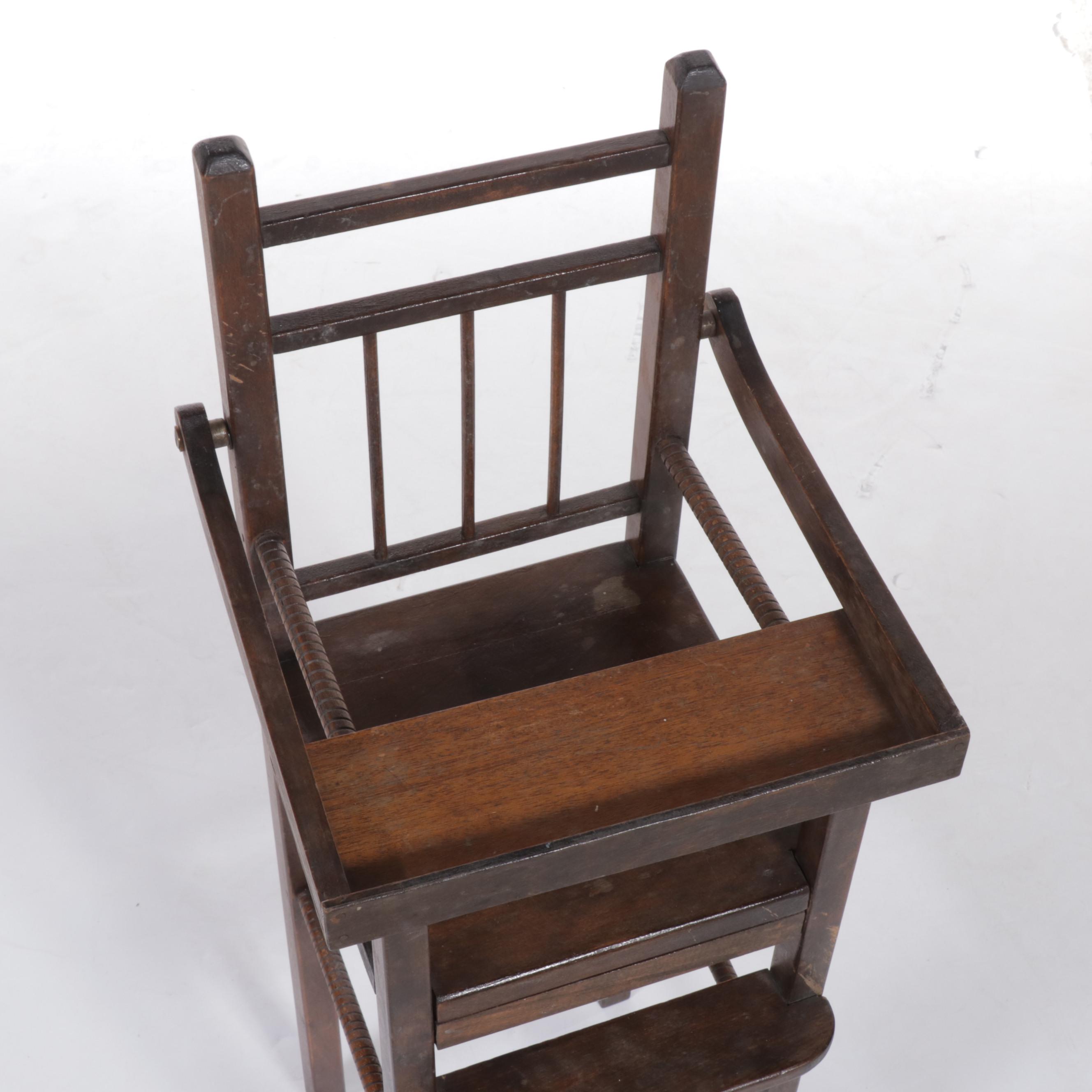 American Primitive Style Spindle-Back Doll's Highchair, 20th Century
