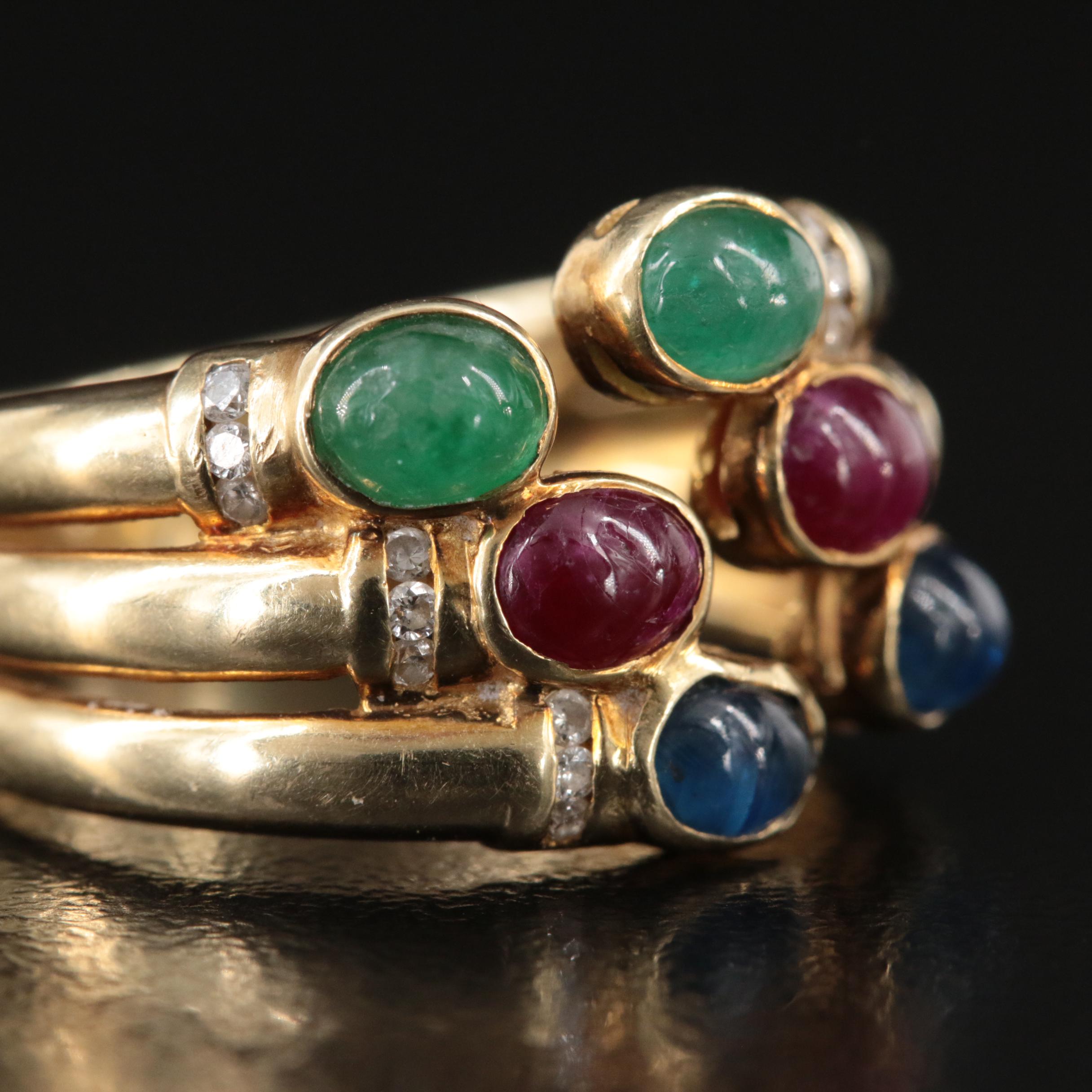 14K Sapphire, Ruby and Diamond Ring