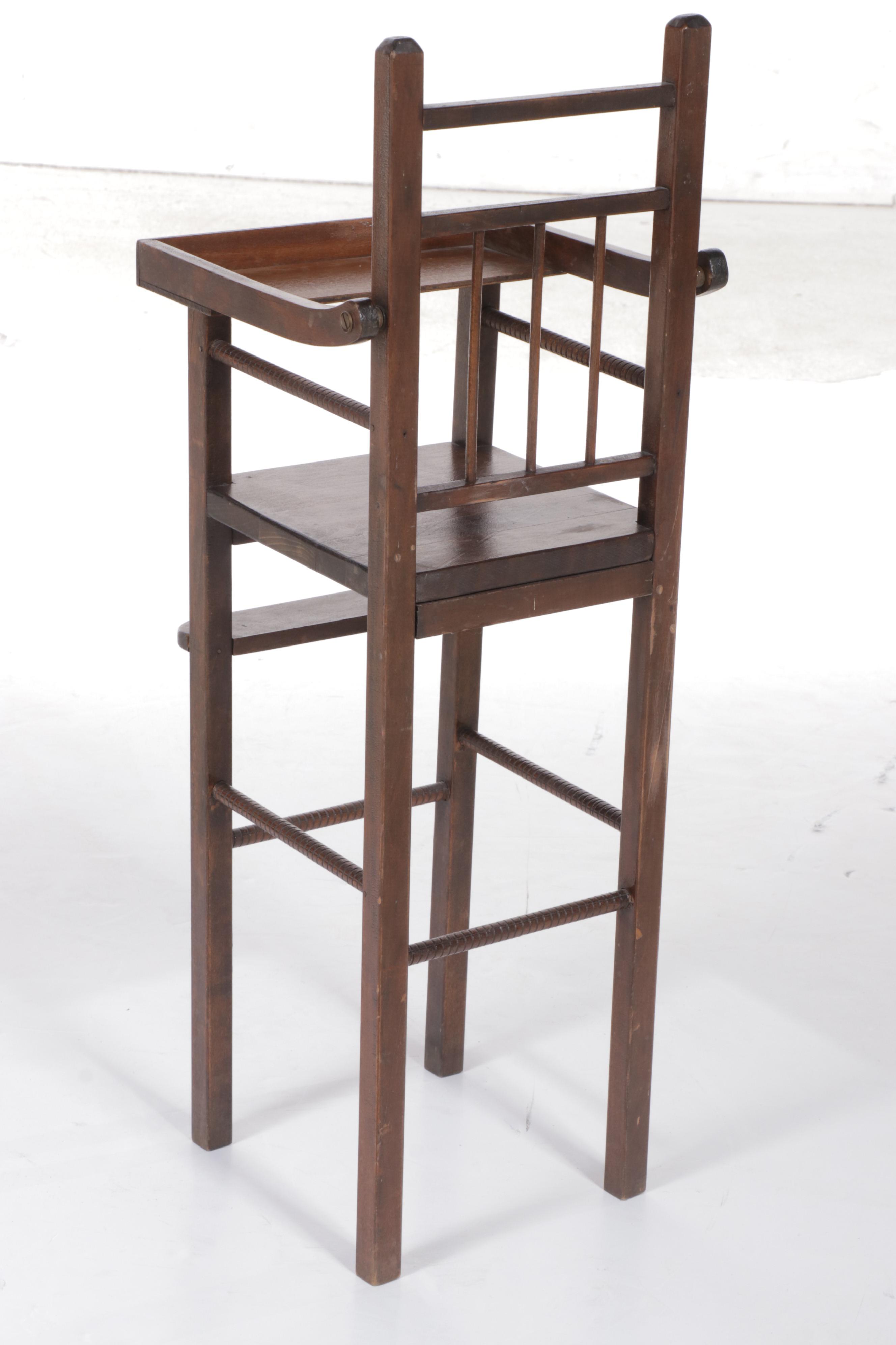 American Primitive Style Spindle-Back Doll's Highchair, 20th Century