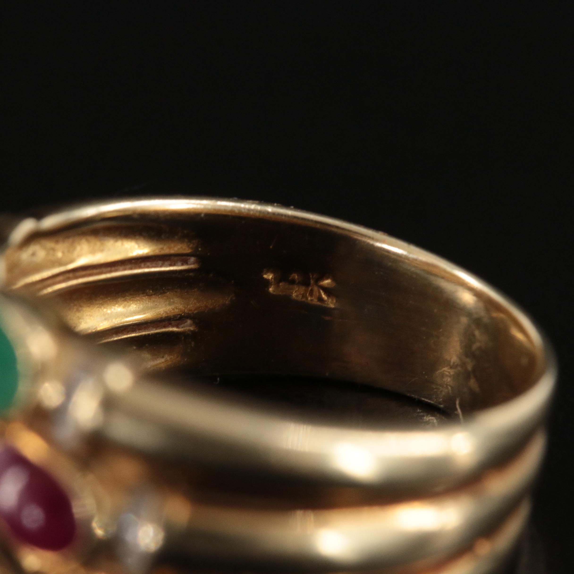 14K Sapphire, Ruby and Diamond Ring