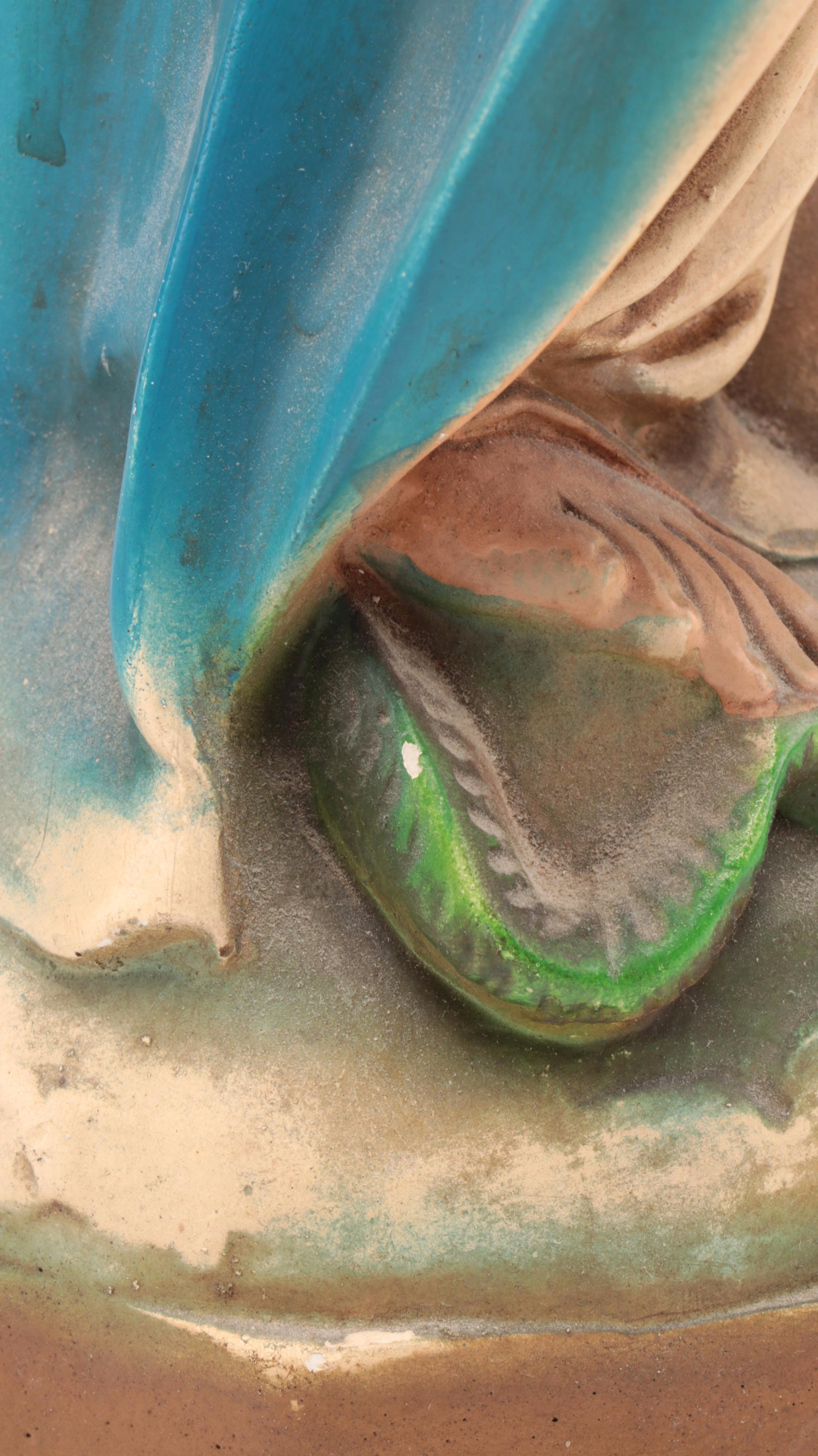 Painted Chalkware Our Lady of Grace with St. Joseph and Other Statues