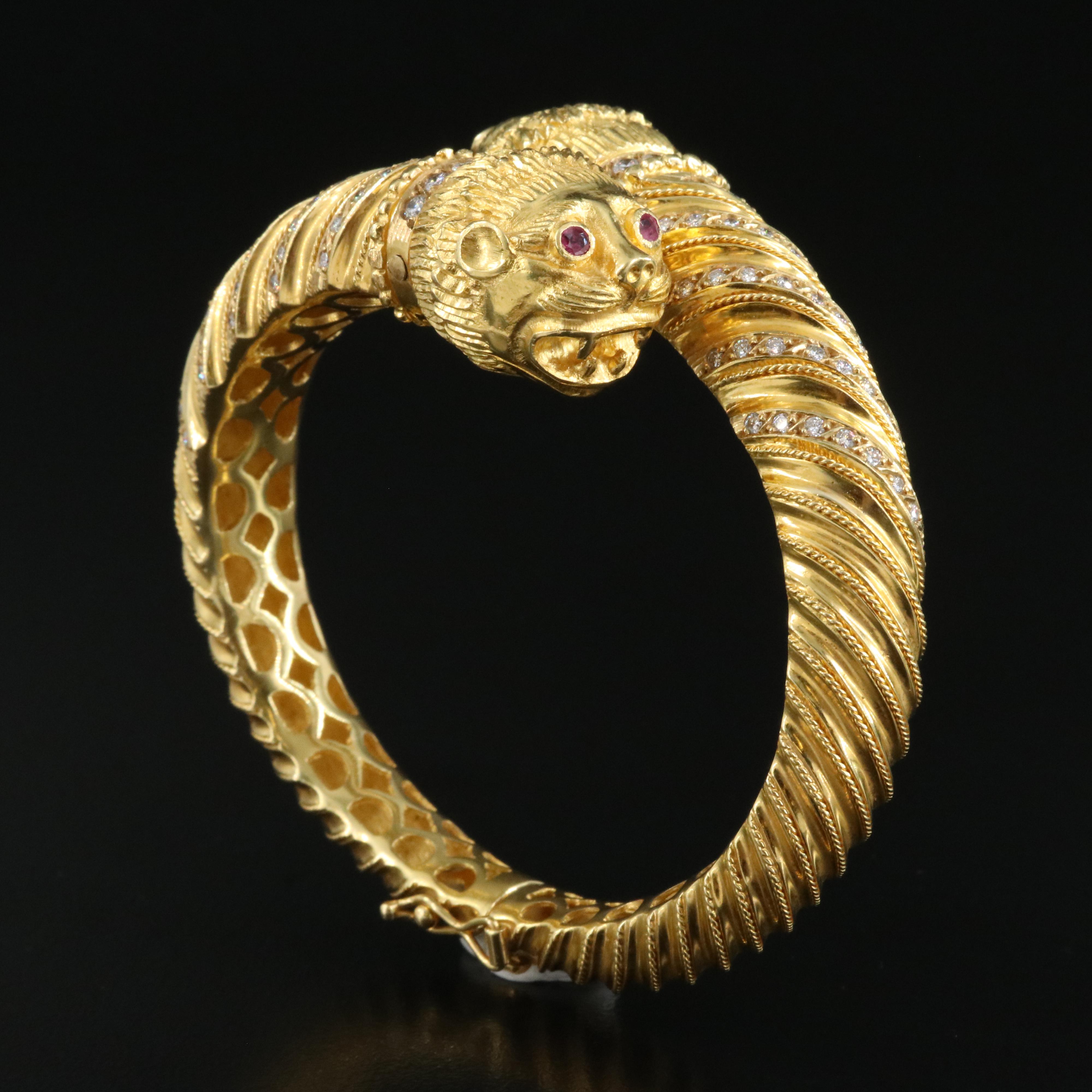 18K 1.95 CTW Diamond and Ruby Lion Head Bracelet