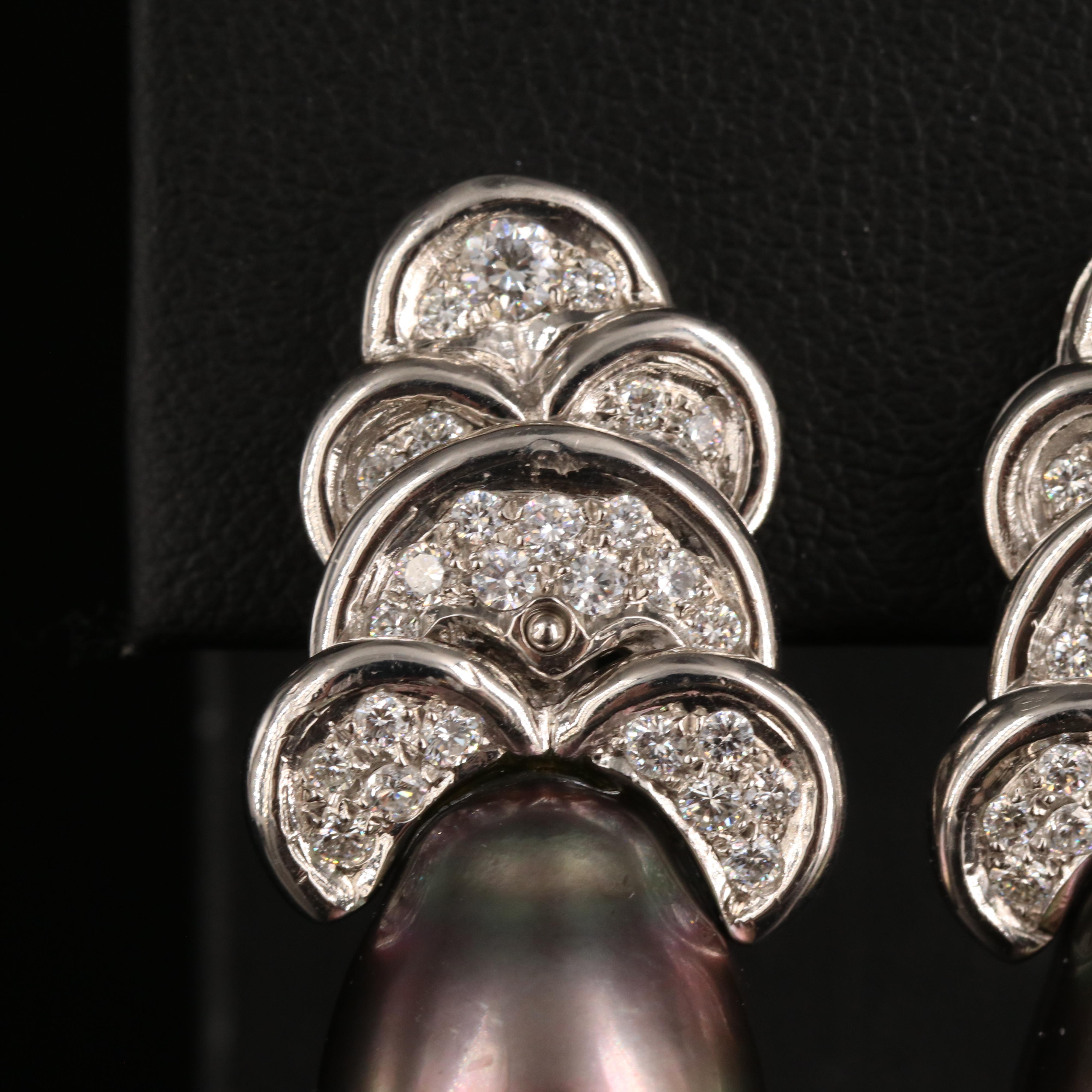 Italian Platinum Baroque Pearl and 1.19 CTW Diamond Earrings