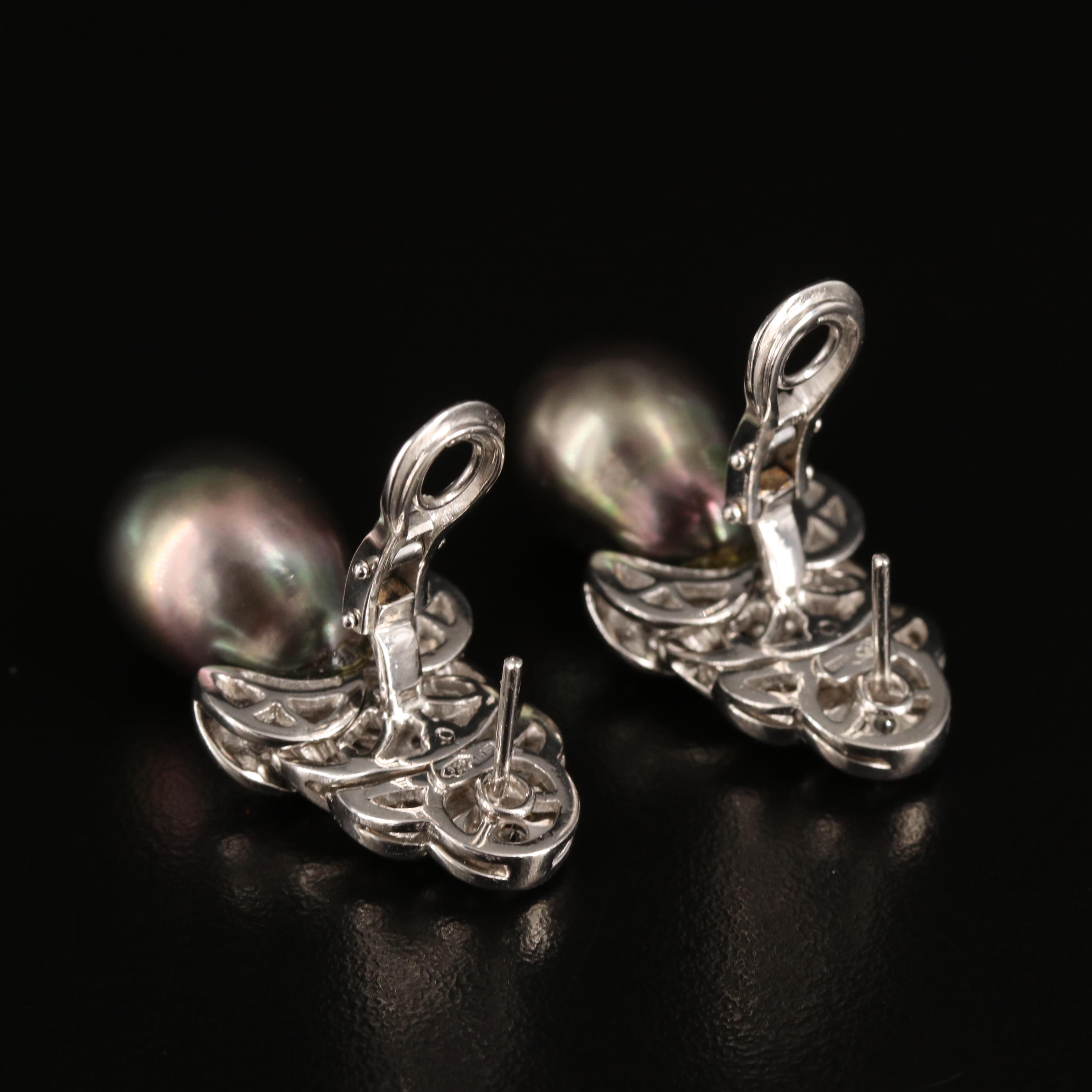 Italian Platinum Baroque Pearl and 1.19 CTW Diamond Earrings