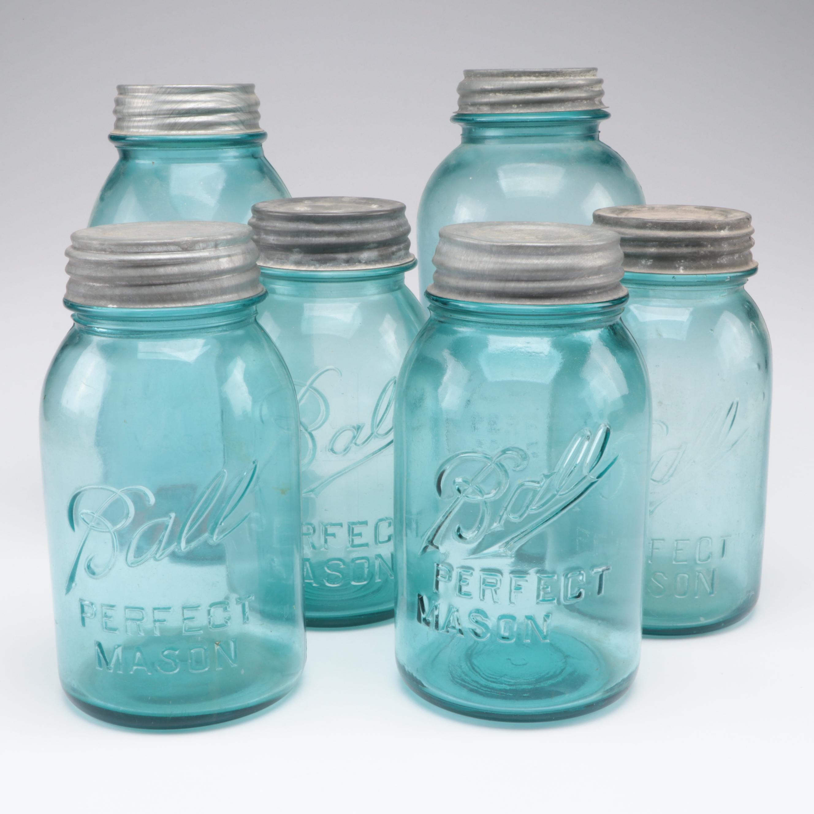 Ball Blue Glass Canning Jars, 20th Century