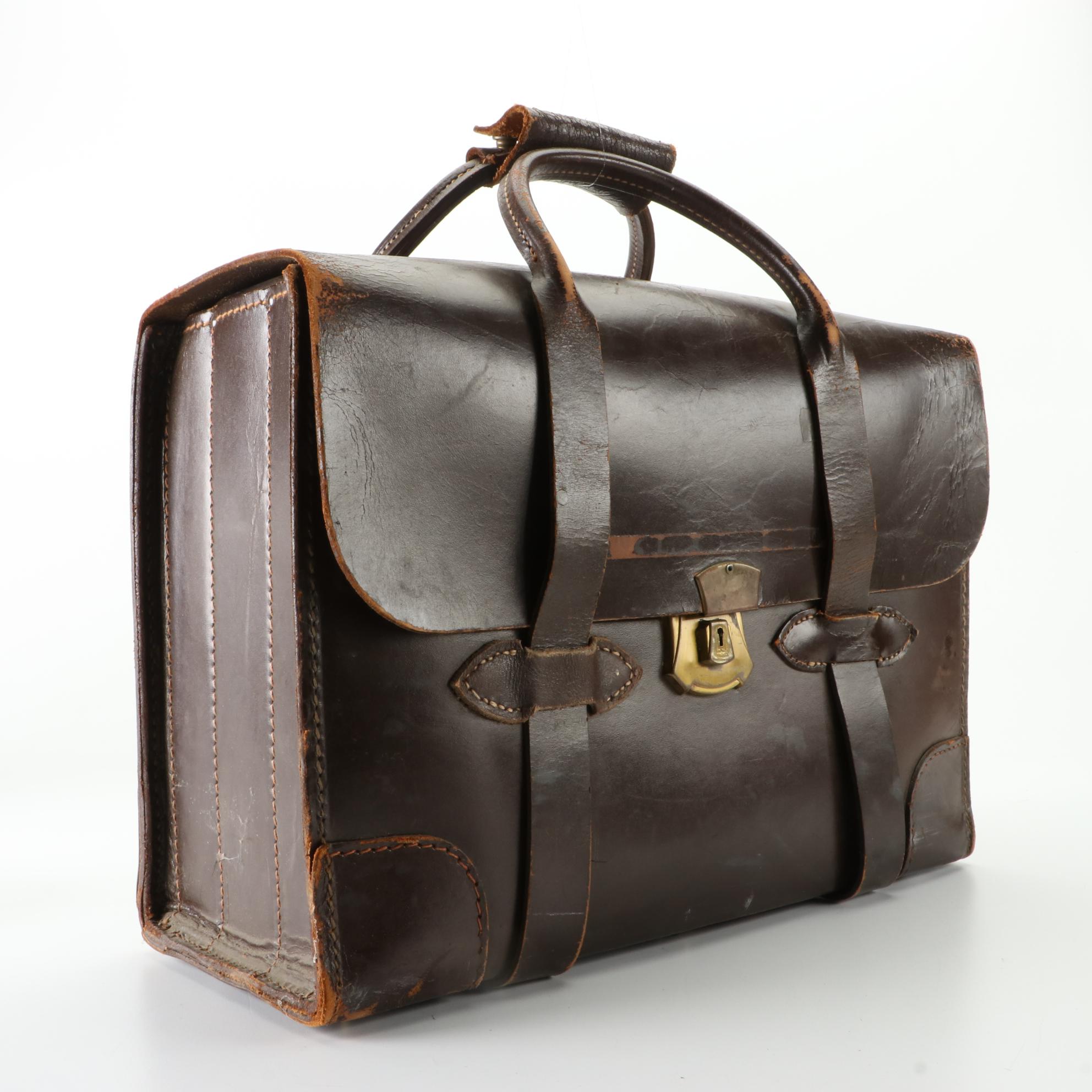 Vintage Pilot Briefcase Bag in Brown Leather
