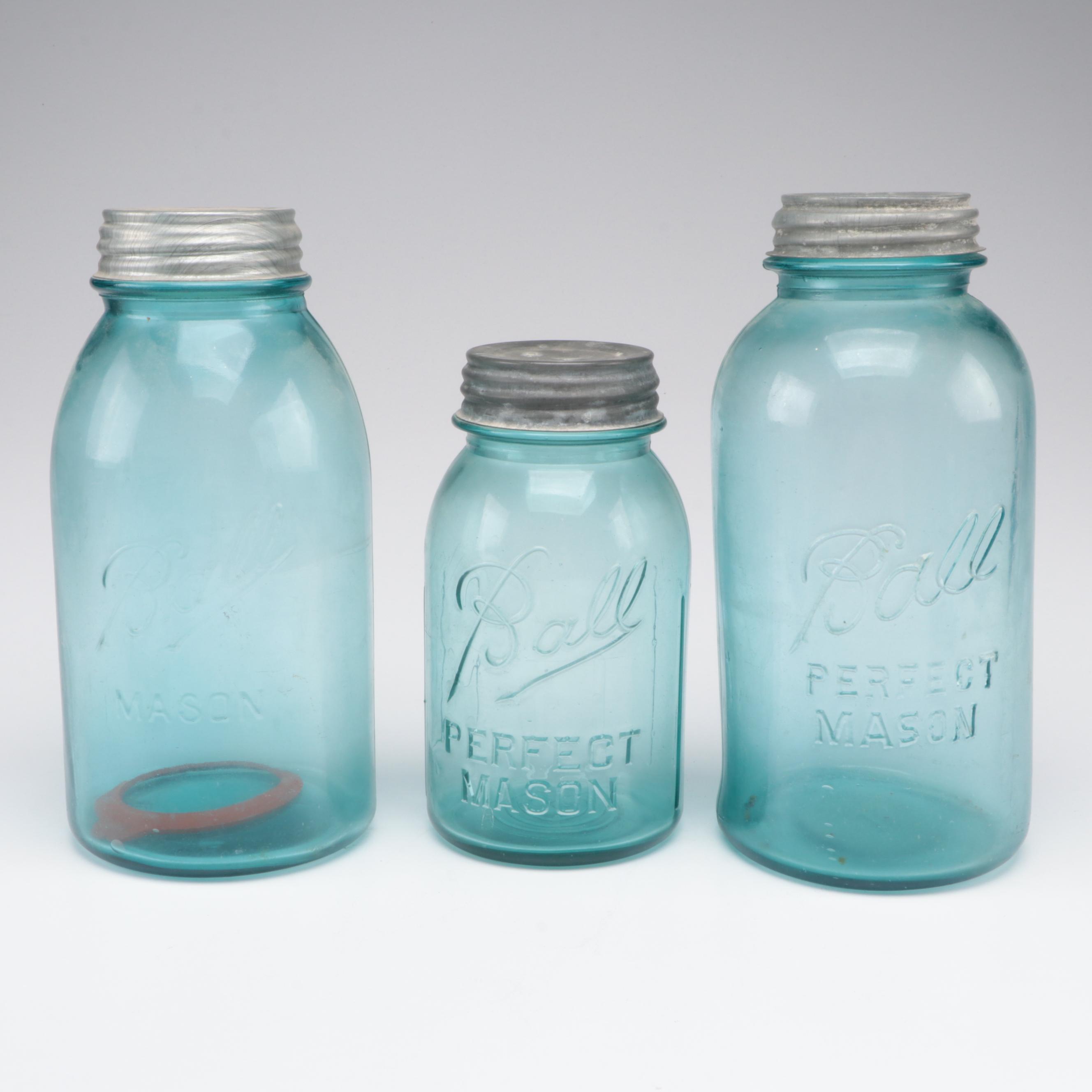 Ball Blue Glass Canning Jars, 20th Century