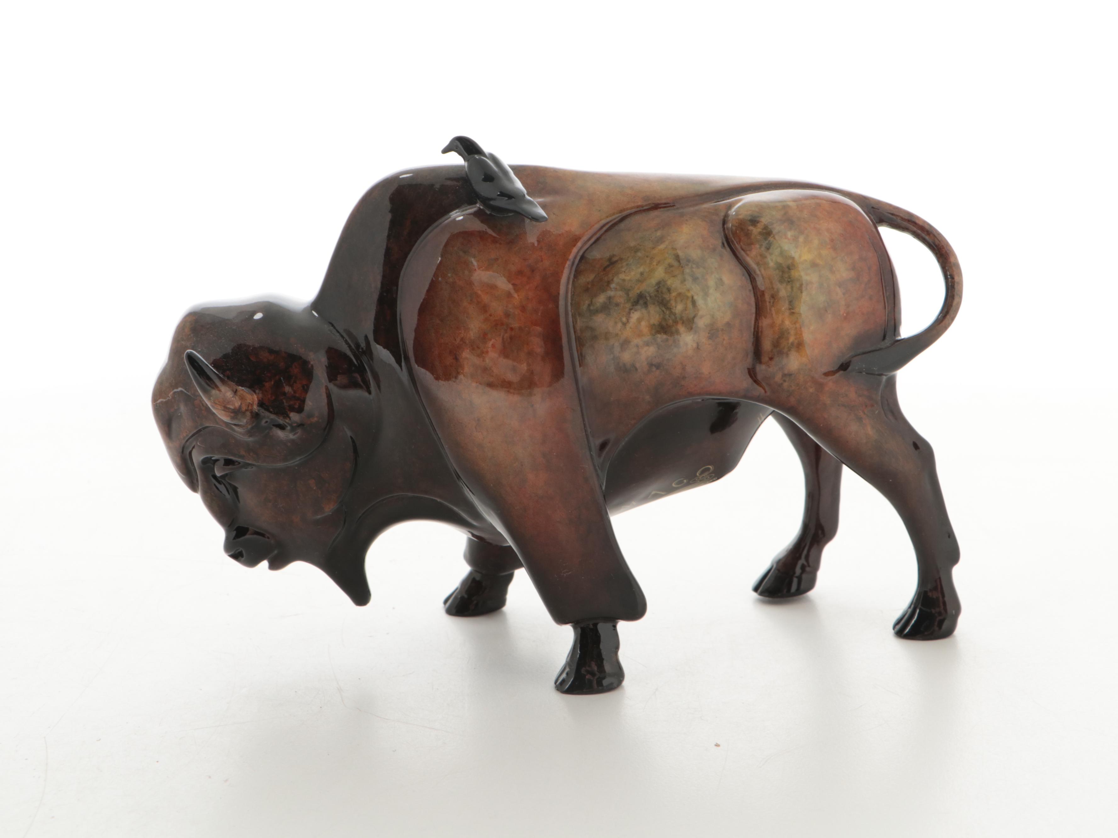 Imago Sculpture of a Bison after Stephen Herrero and Resin Figure of a Moose