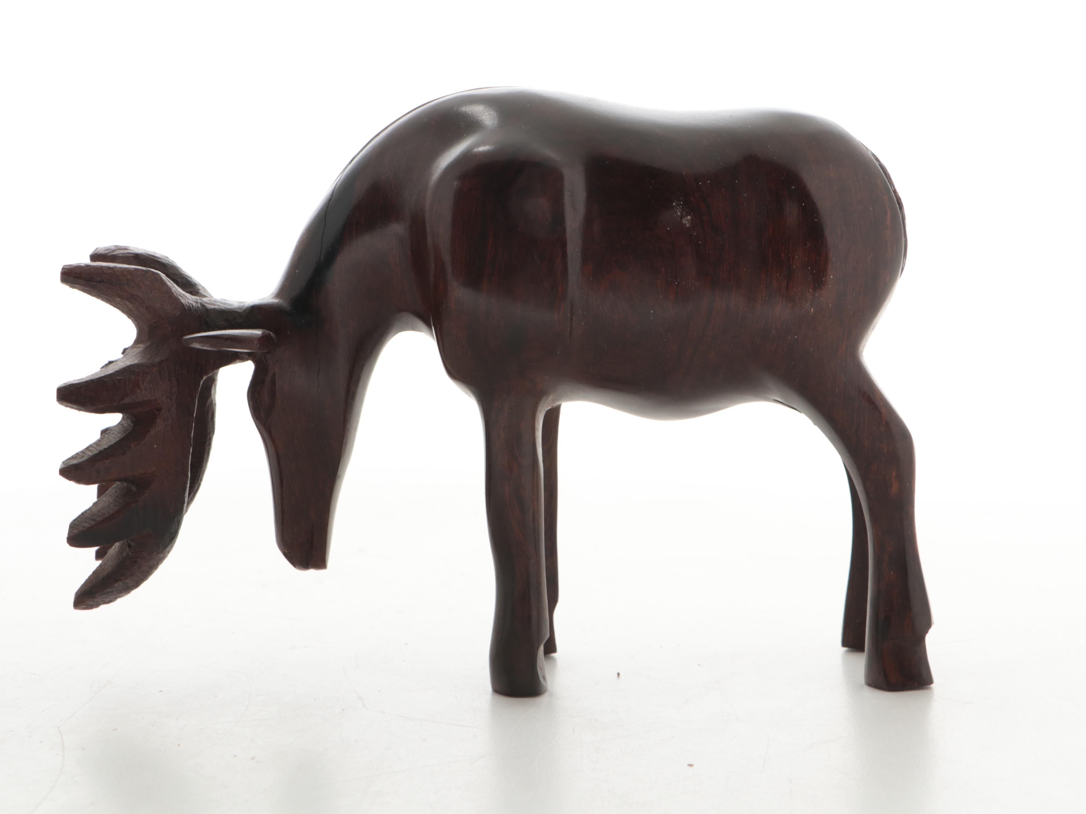 Imago Sculpture of a Bison after Stephen Herrero and Resin Figure of a Moose