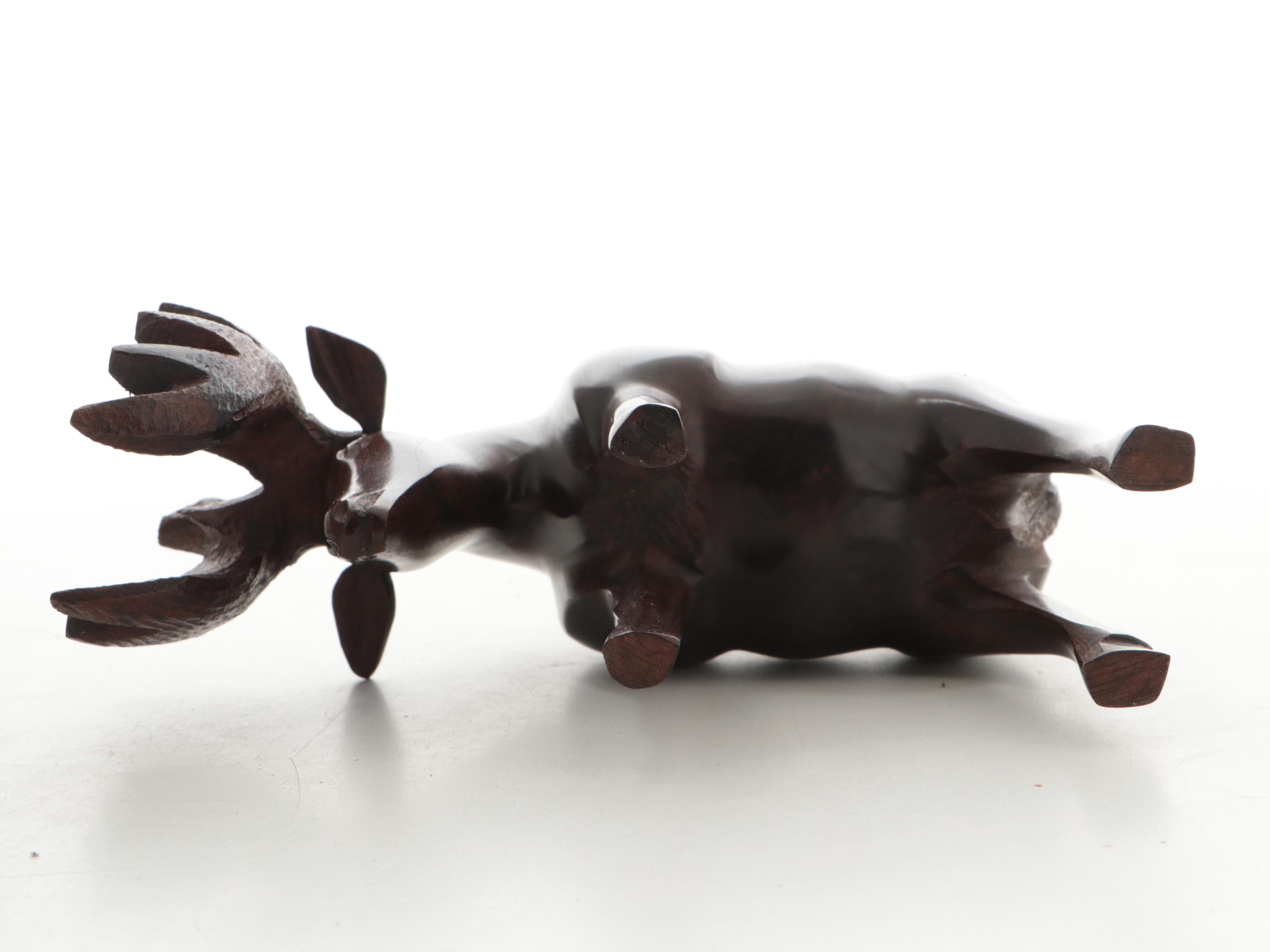 Imago Sculpture of a Bison after Stephen Herrero and Resin Figure of a Moose