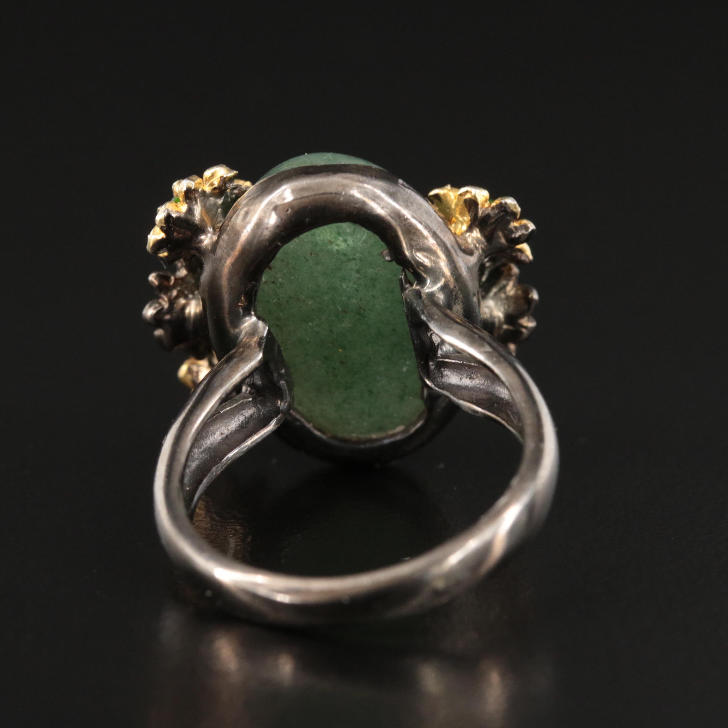 Sterling Aventurine, Garnet and Diopside Floral Ring