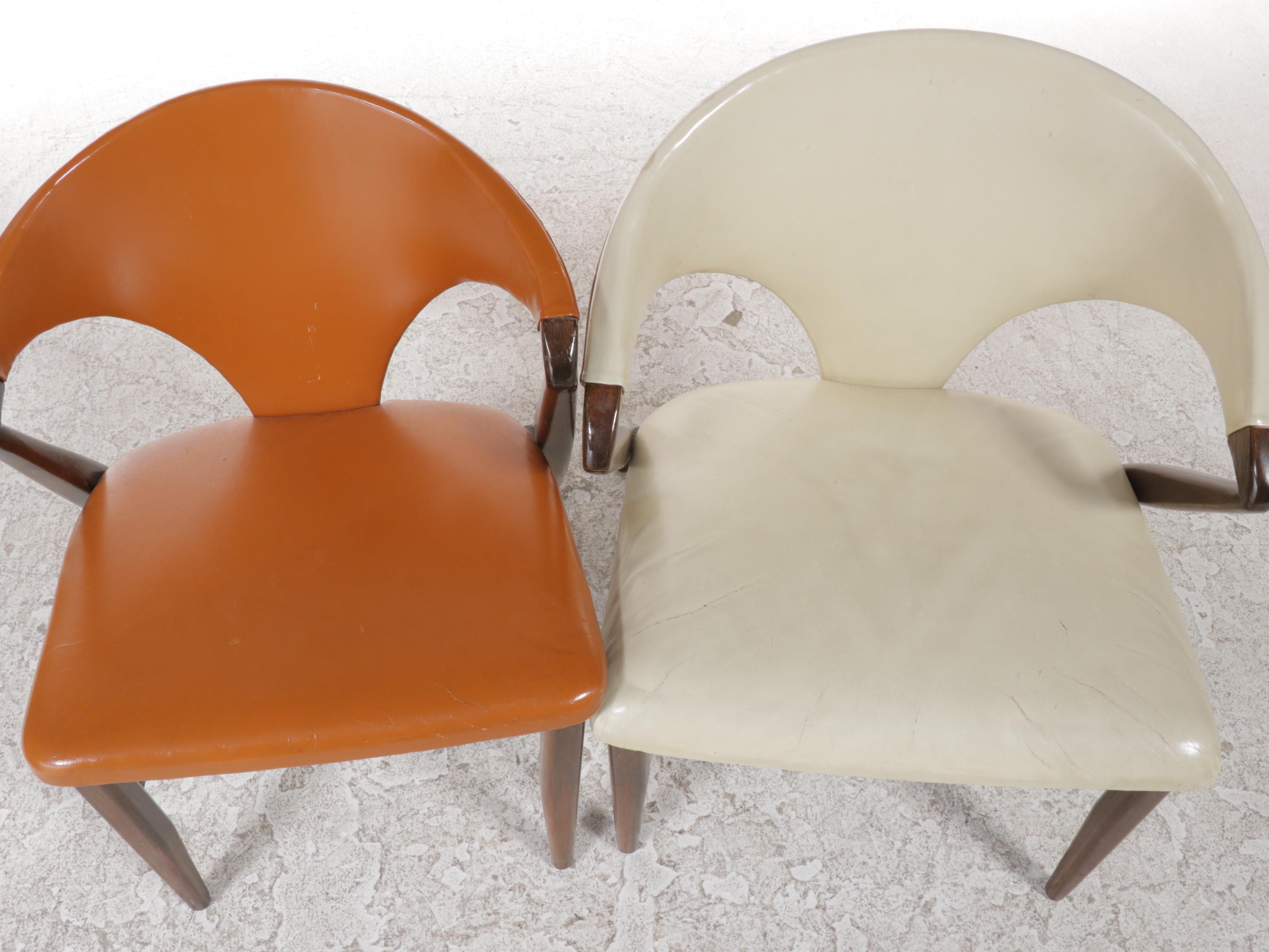Two Romweber Mid Century Modern Oak and Vinyl Armchairs