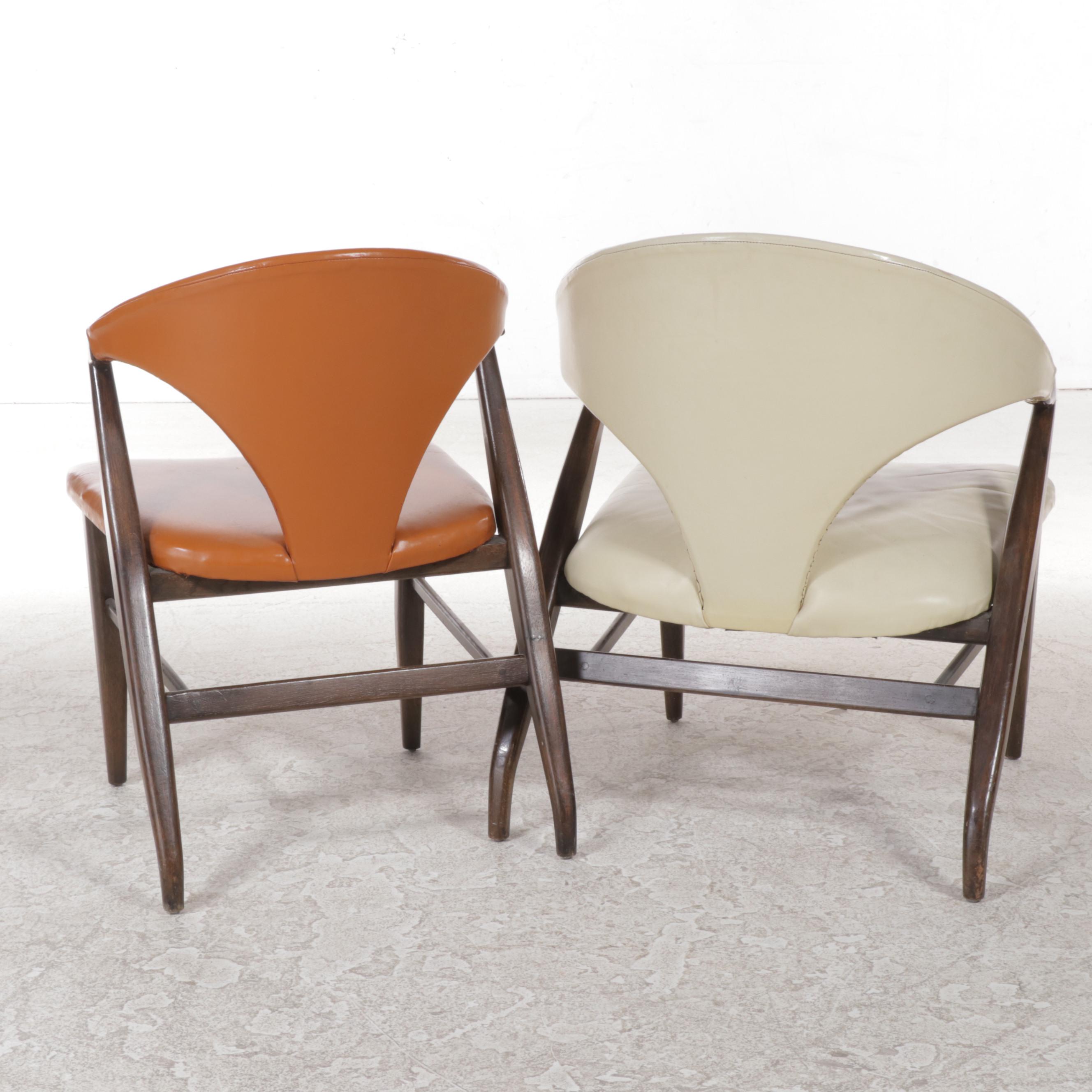 Two Romweber Mid Century Modern Oak and Vinyl Armchairs