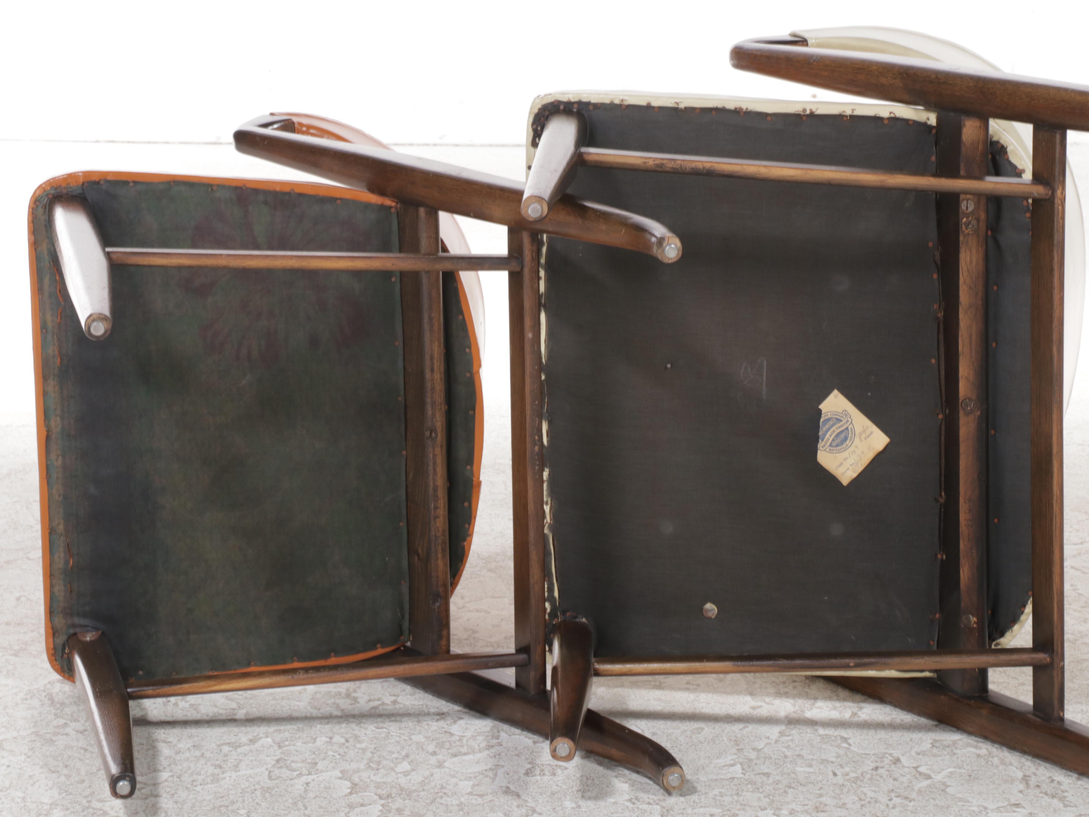 Two Romweber Mid Century Modern Oak and Vinyl Armchairs