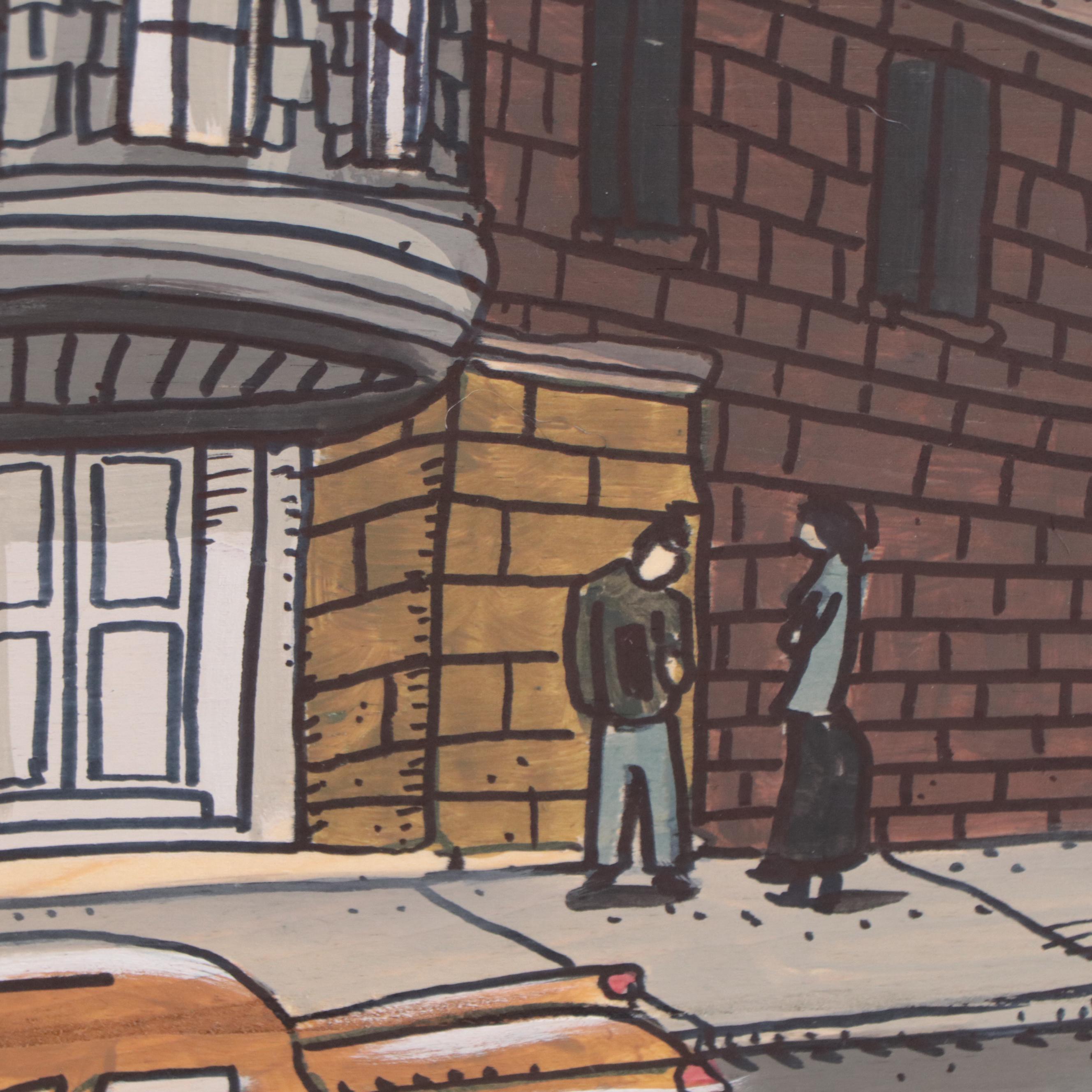 Aaron Wooten Acrylic and Ink Painting of Cityscape "Racine and Milwaukee," 2023