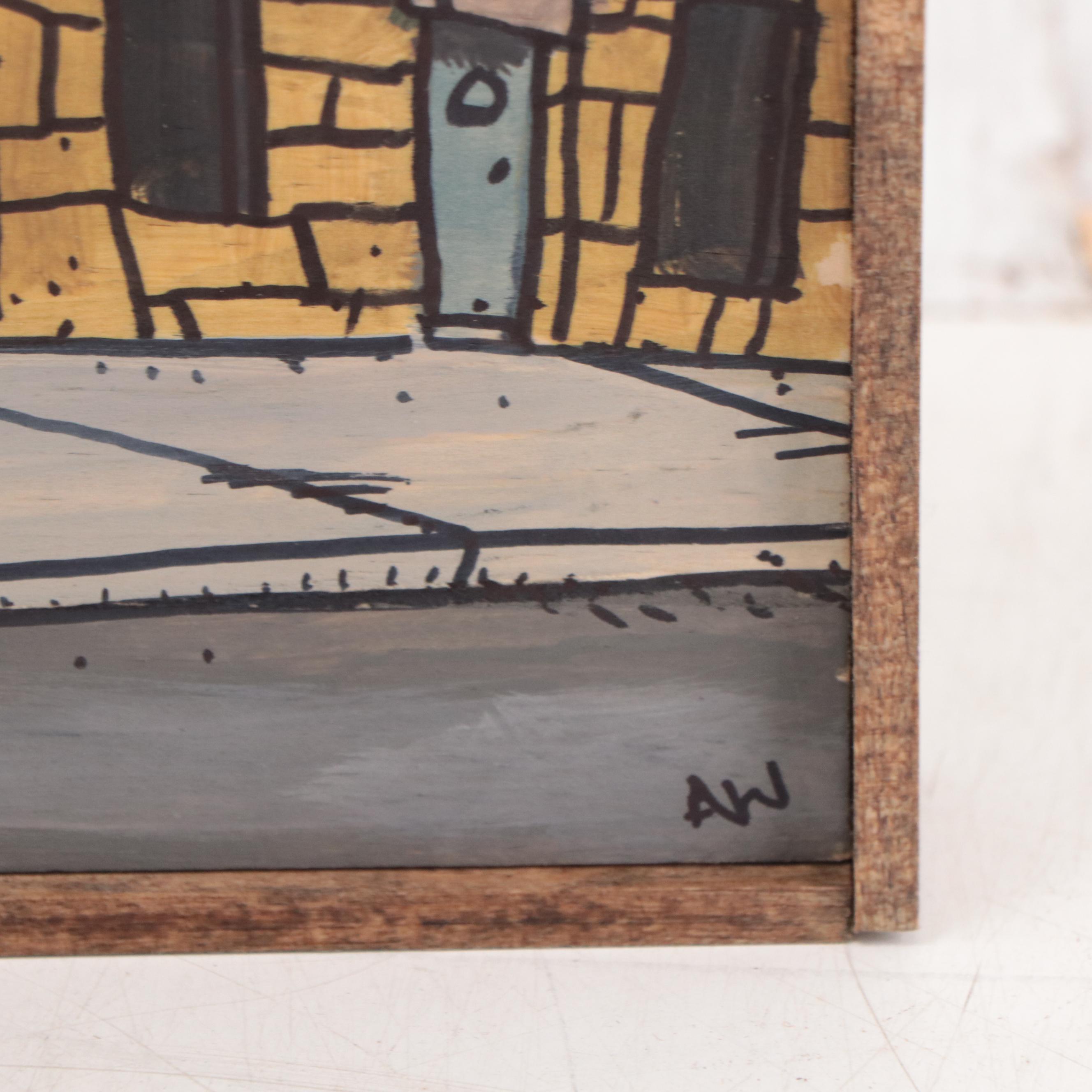 Aaron Wooten Acrylic and Ink Painting of Cityscape "Racine and Milwaukee," 2023