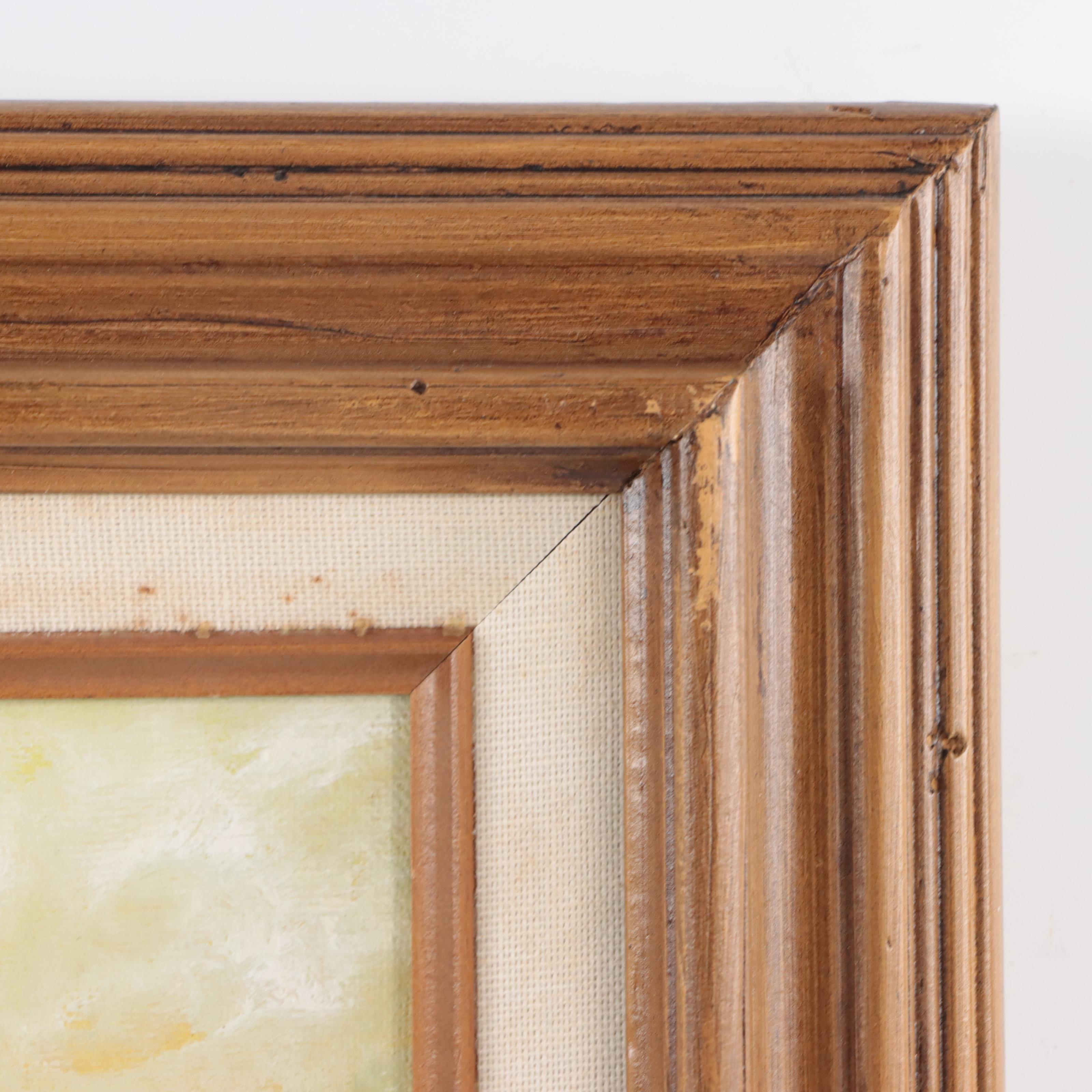 Idyllic Mountains Landscape Oil Painting, Mid-20th Century