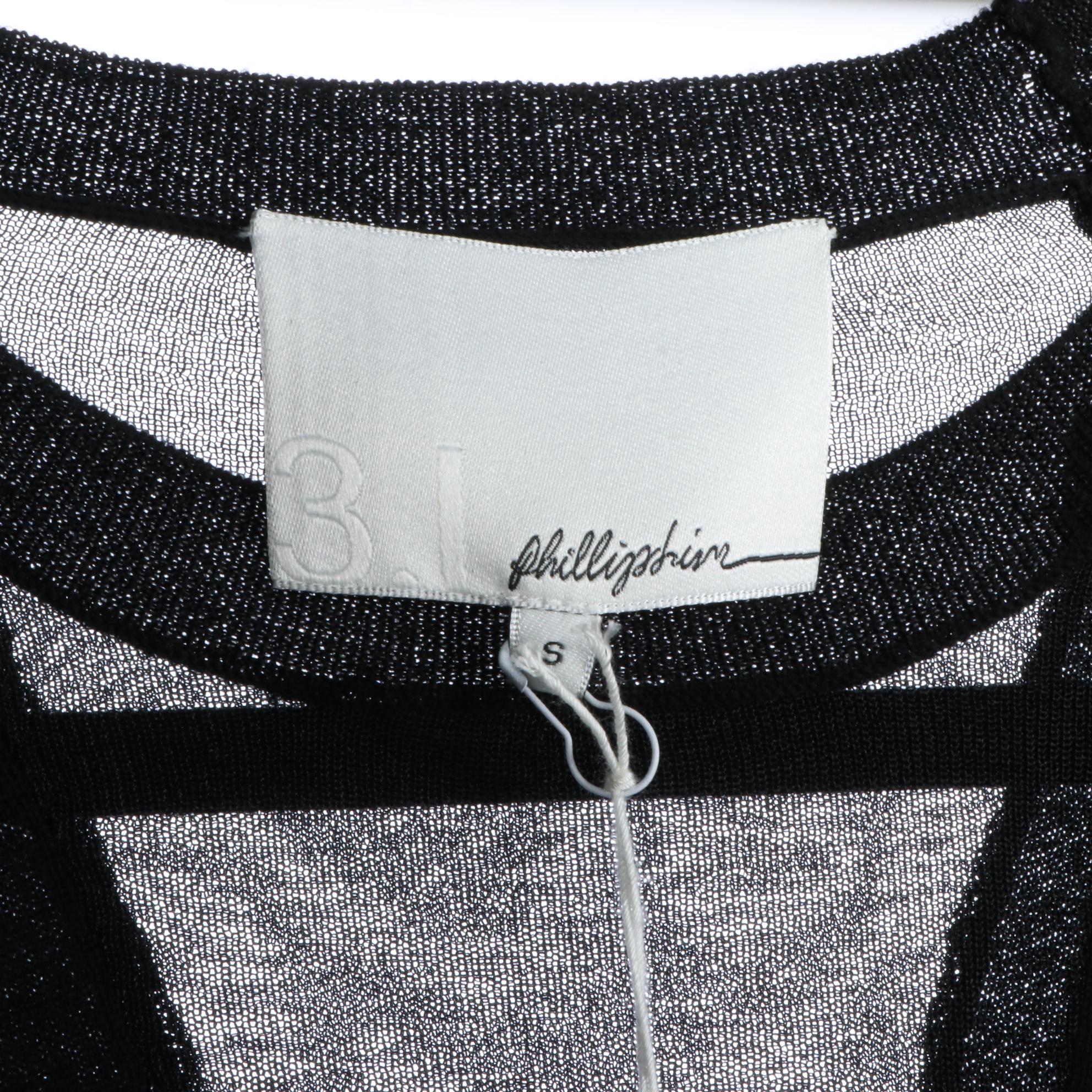 3.1 Phillip Lim Pleated Leather Skirt and Crewneck Sweater with Sheer Sleeves