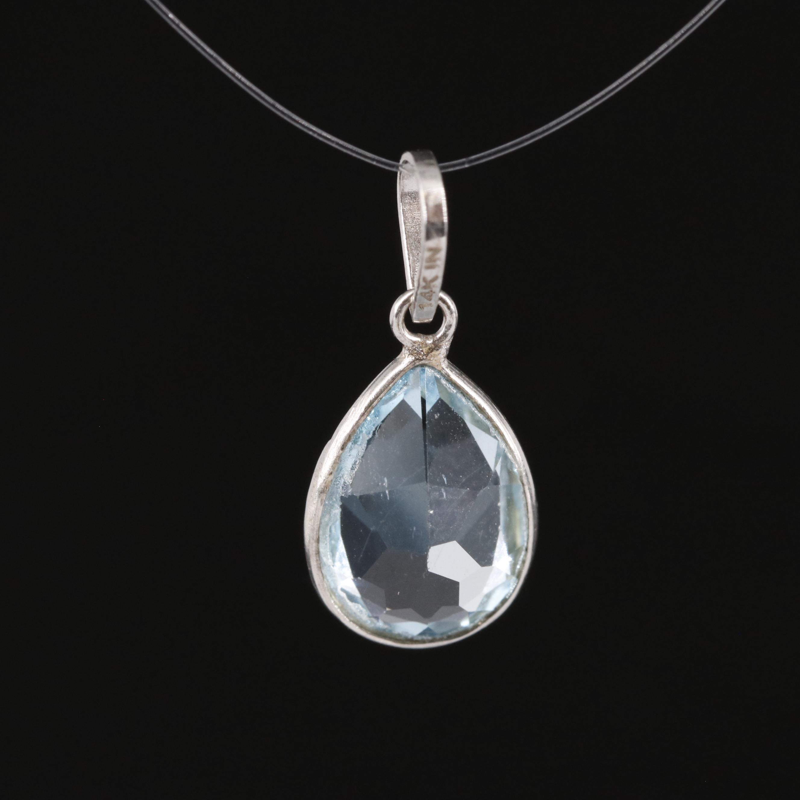 14K Blue Topaz Pendant