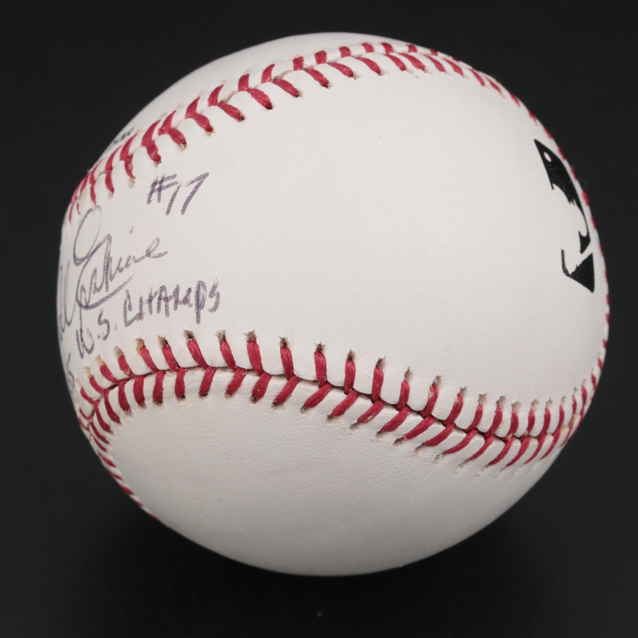 Carl Erksine Dodgers Signed "1953 W.S. Champs" Baseball and Signed Baseball Card