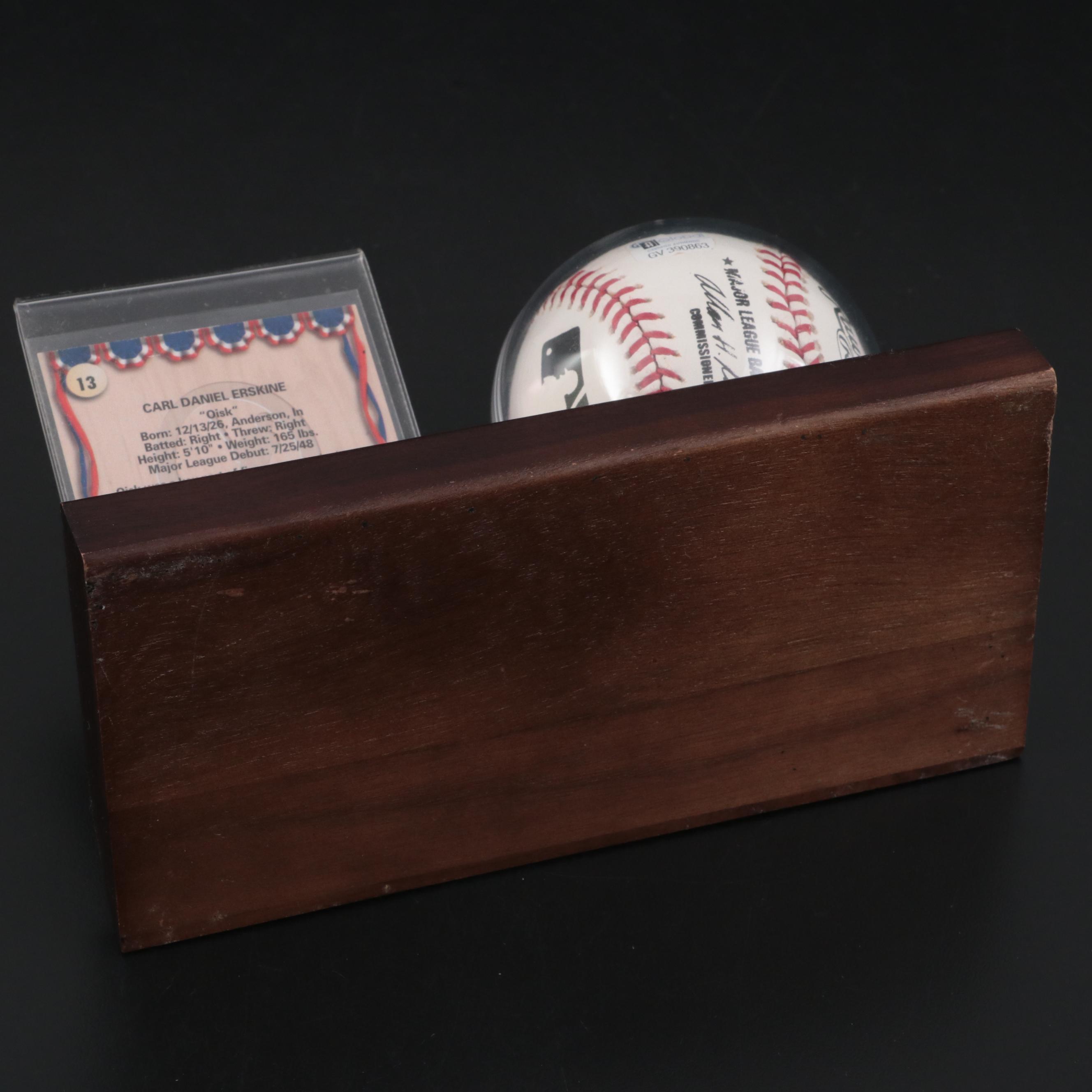 Carl Erksine Dodgers Signed "1953 W.S. Champs" Baseball and Signed Baseball Card