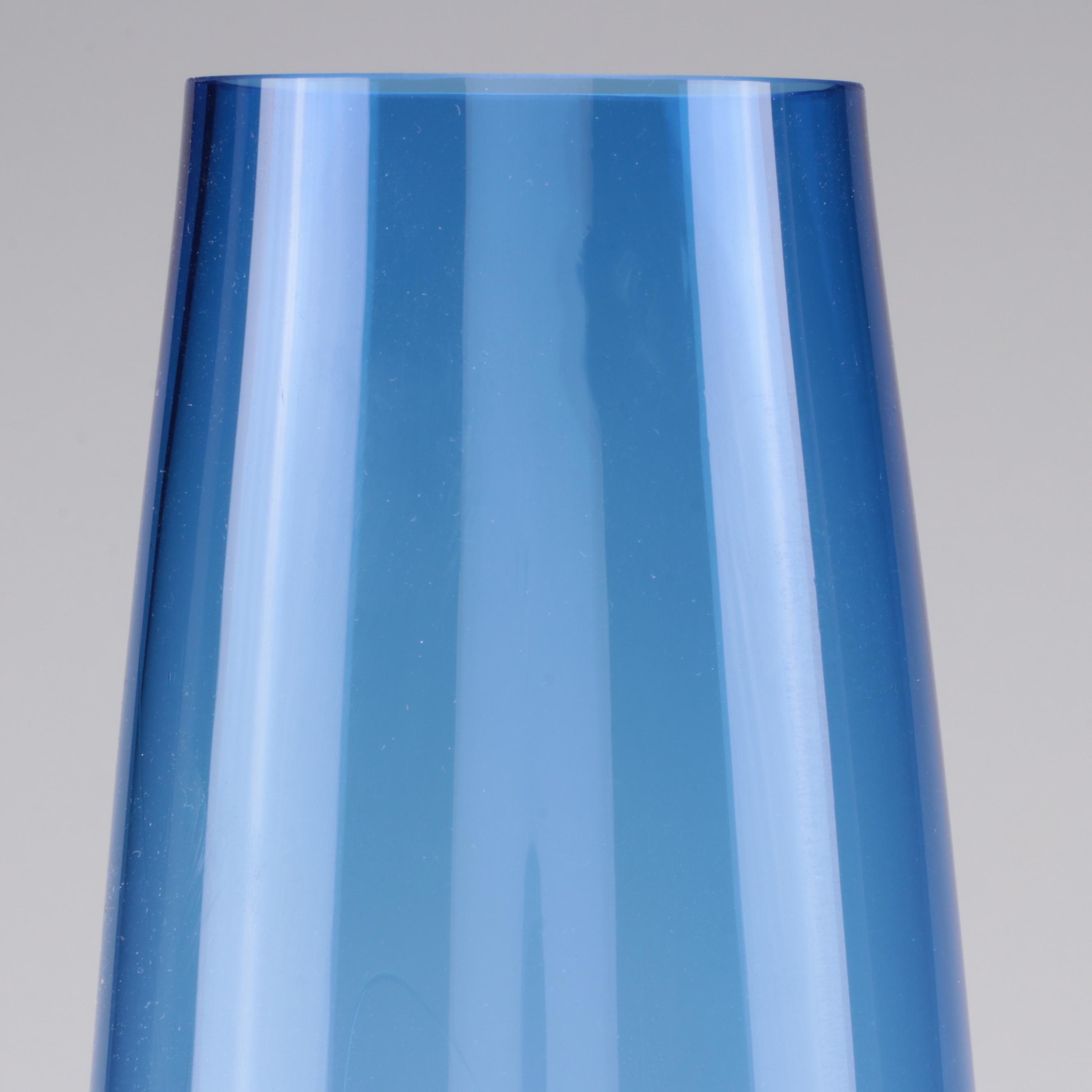 Polish LSA Handcrafted Red Glass Vase With Blue Bud Vase