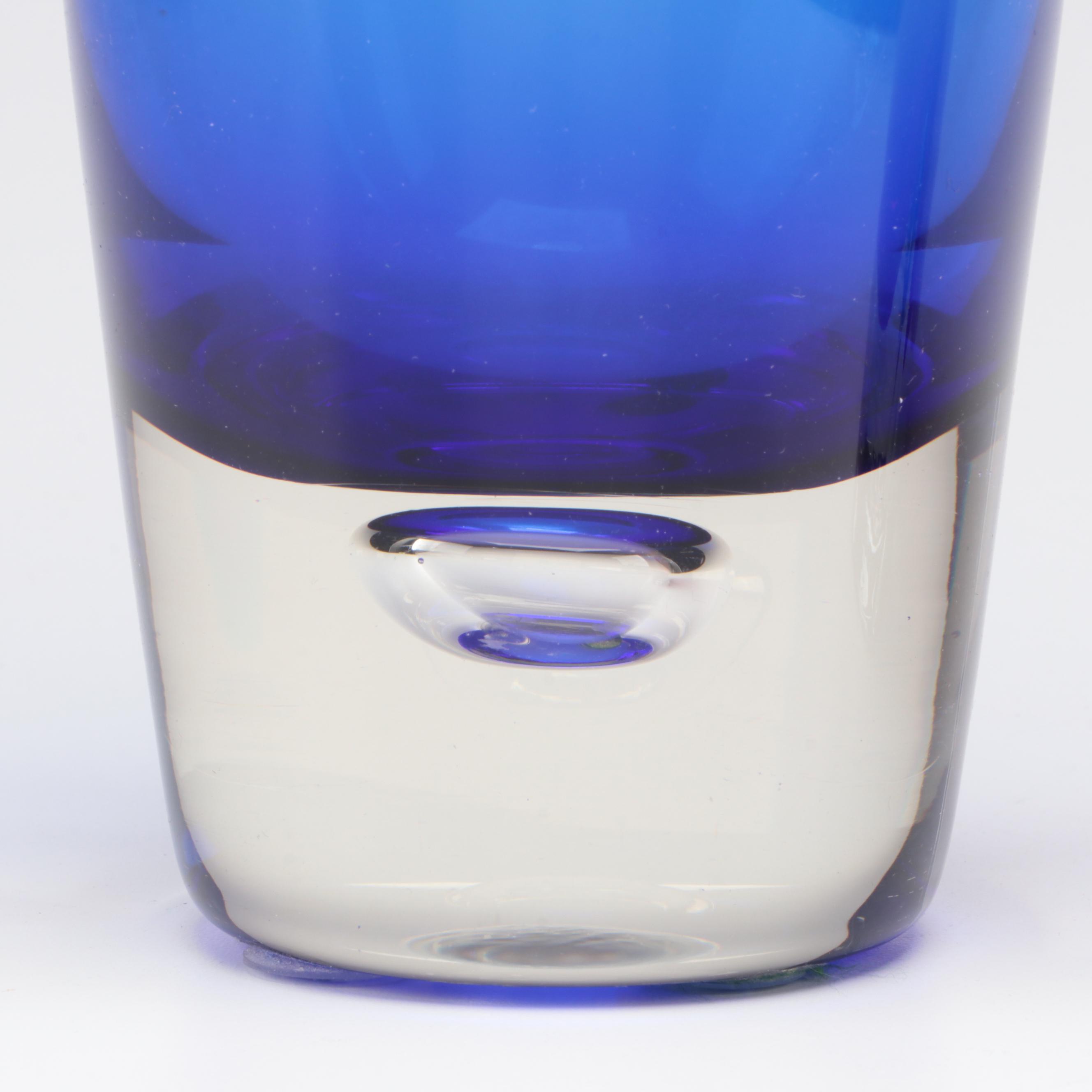 Polish LSA Handcrafted Red Glass Vase With Blue Bud Vase