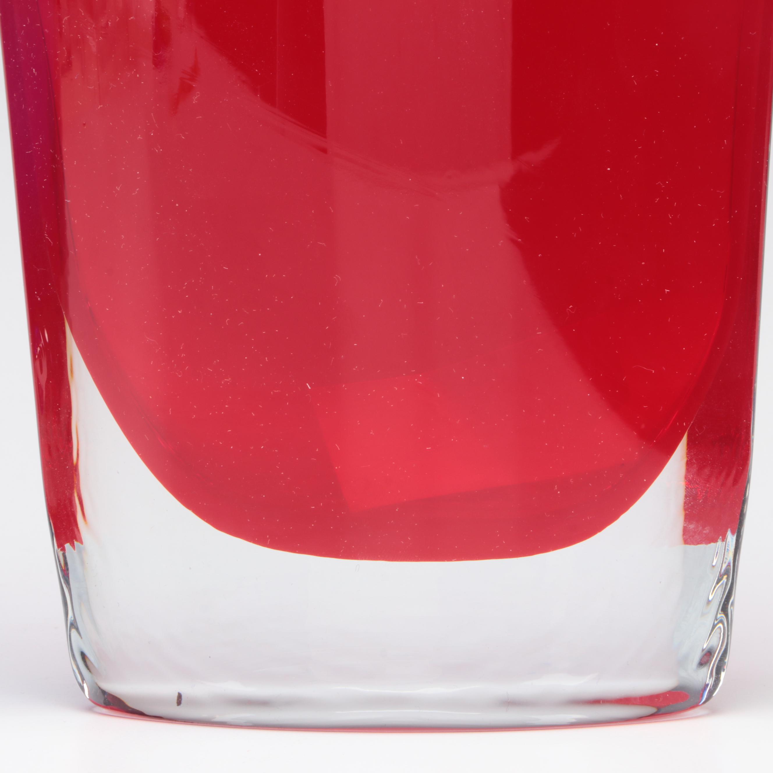 Polish LSA Handcrafted Red Glass Vase With Blue Bud Vase