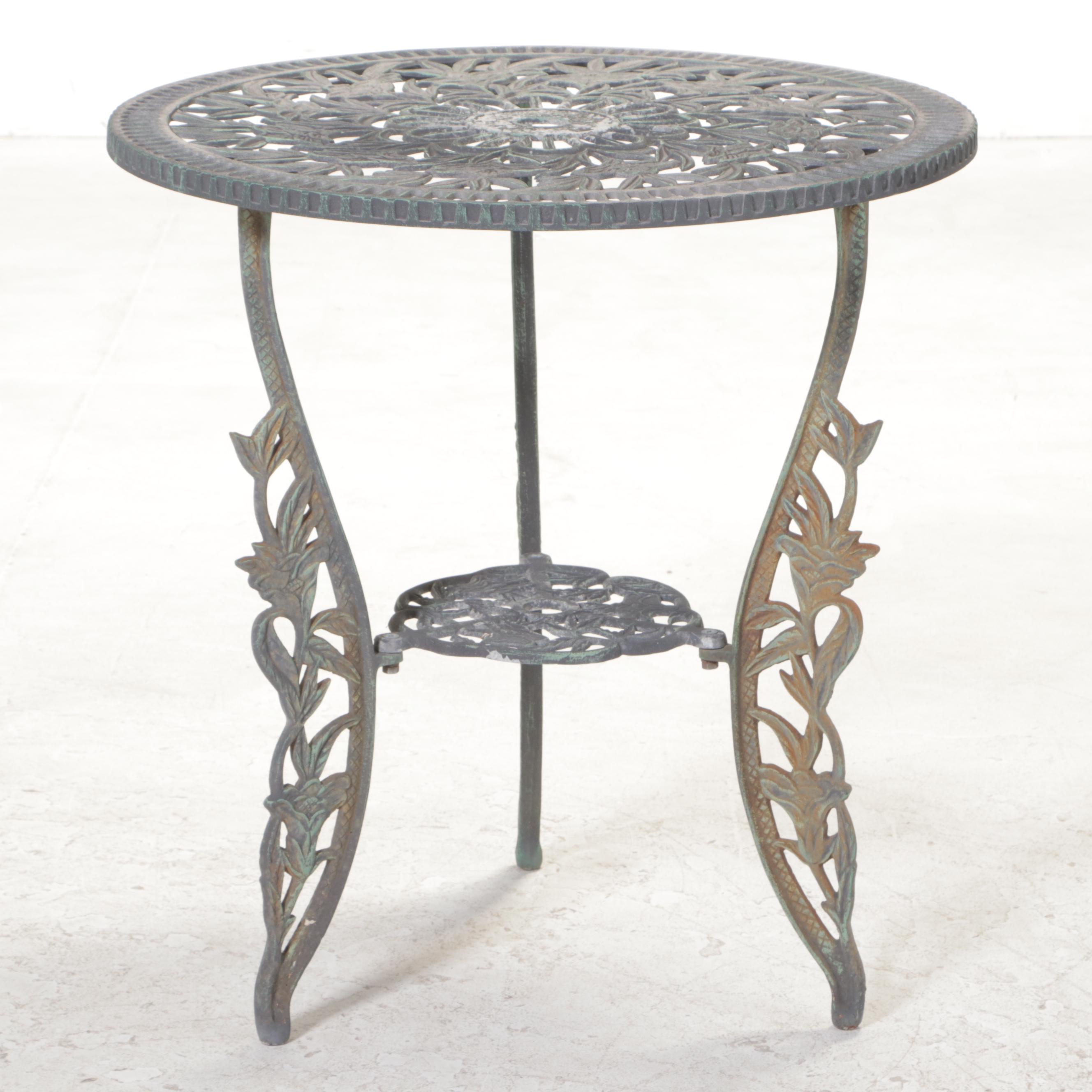 Three-Piece Patinated and Cast Metal Patio Bistro Set
