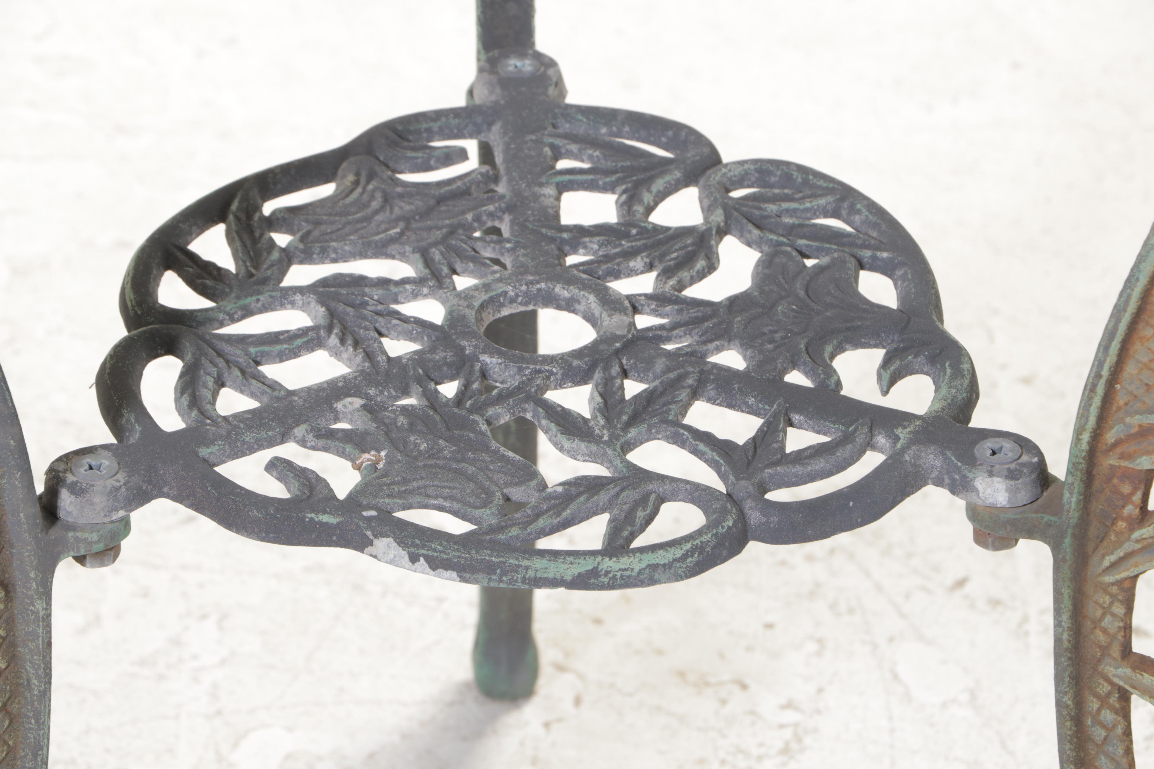 Three-Piece Patinated and Cast Metal Patio Bistro Set