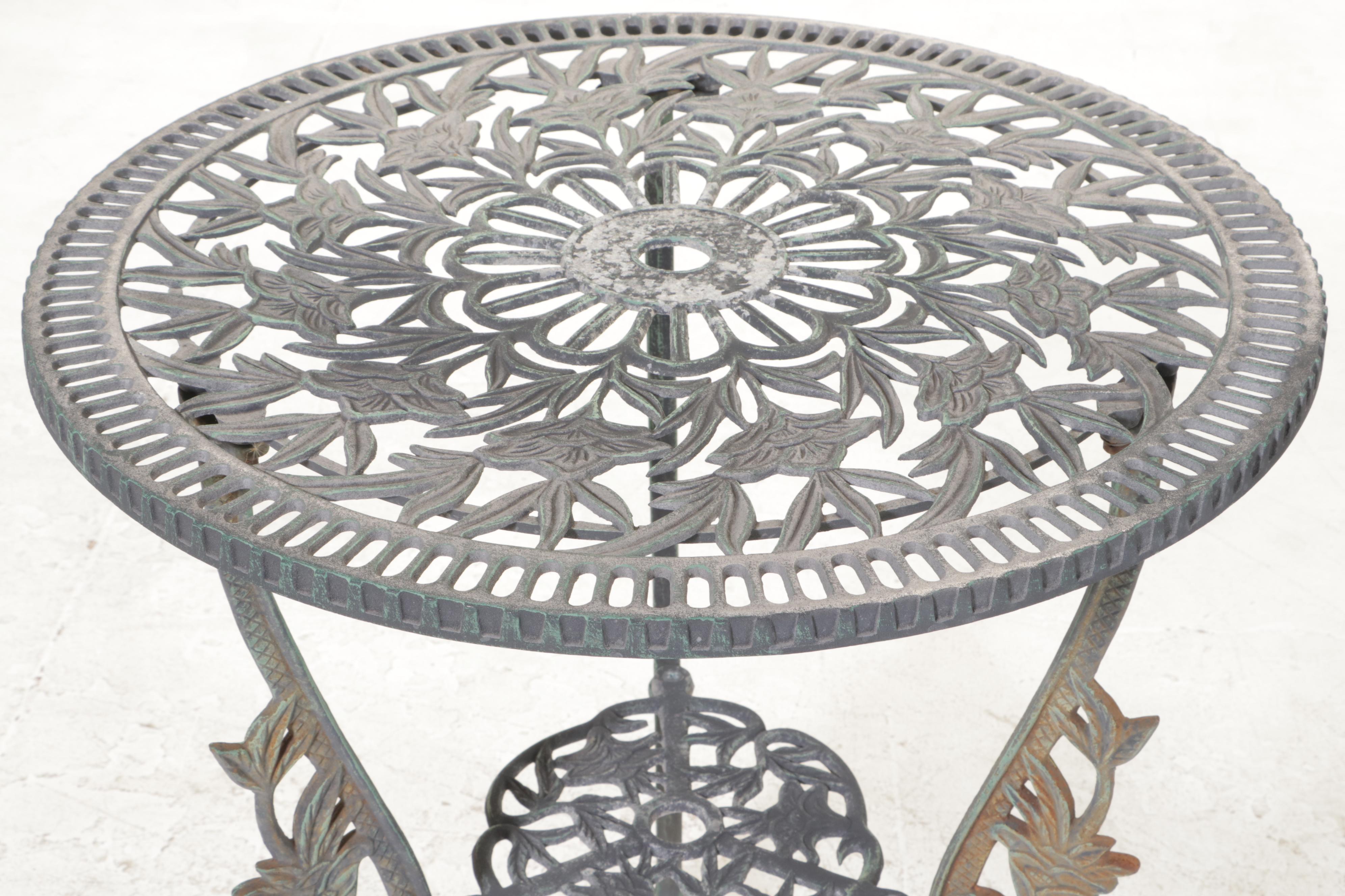 Three-Piece Patinated and Cast Metal Patio Bistro Set