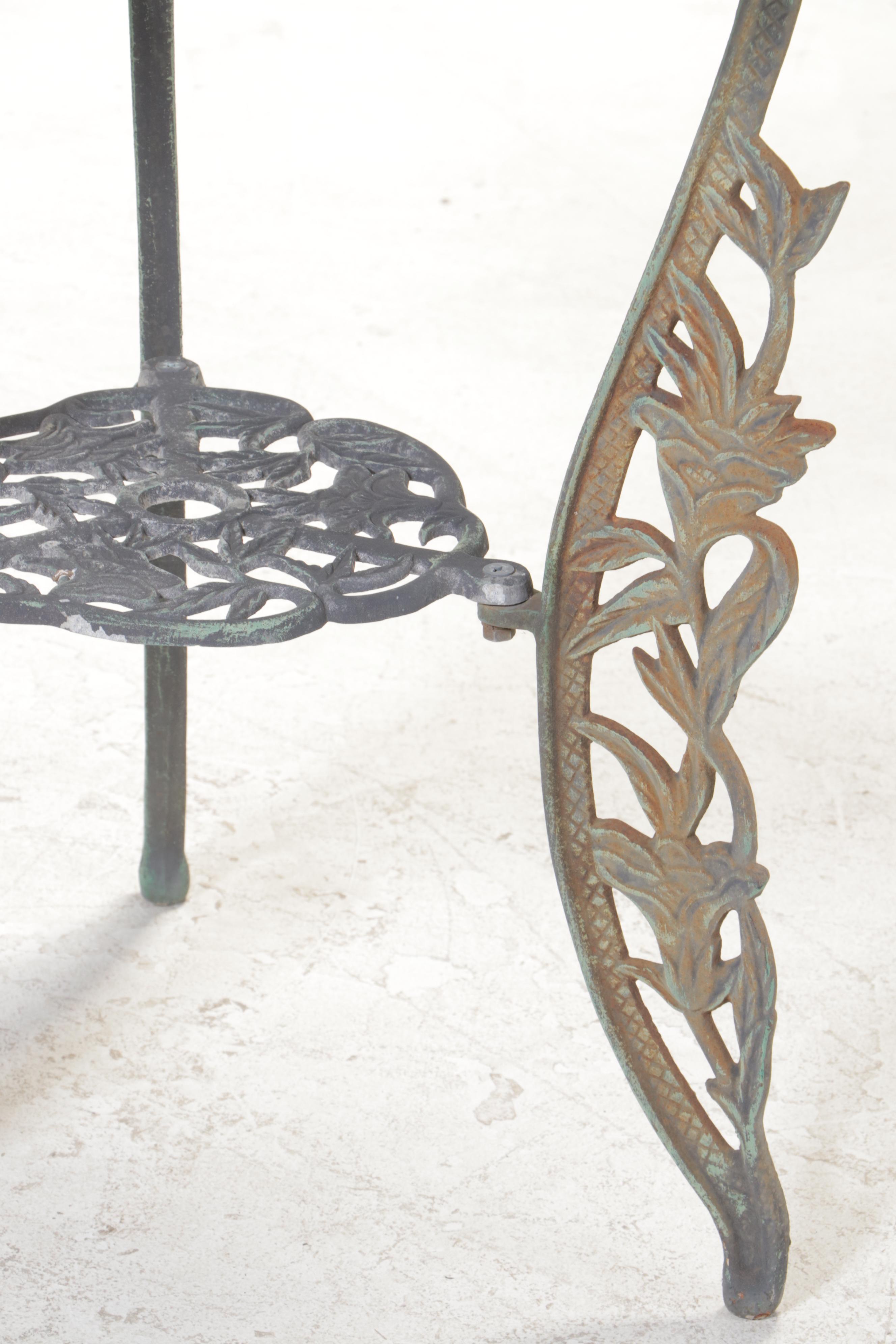 Three-Piece Patinated and Cast Metal Patio Bistro Set