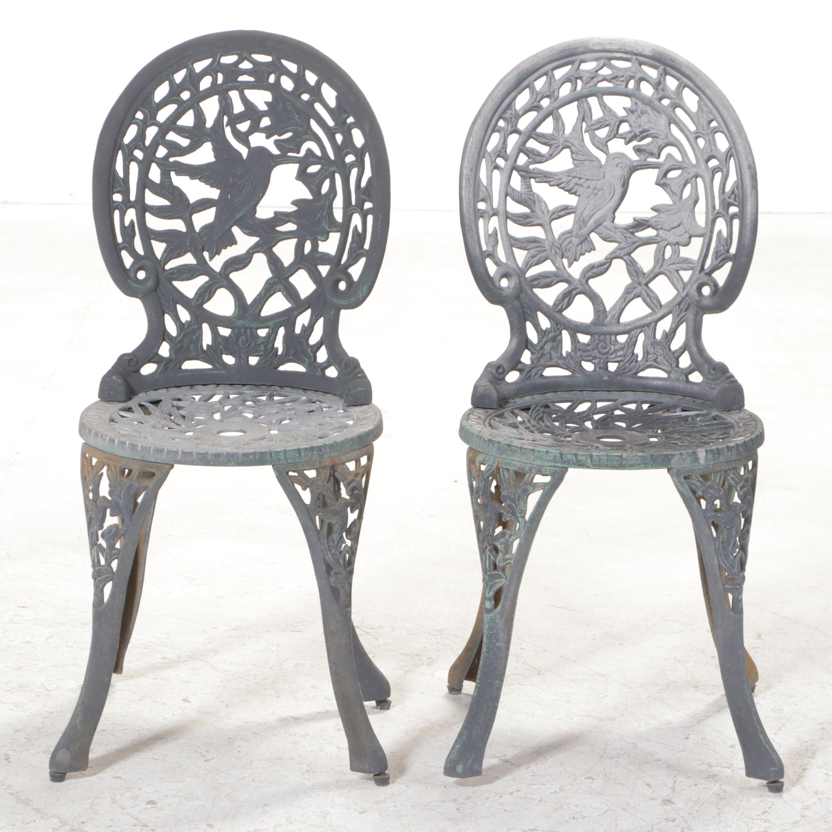 Three-Piece Patinated and Cast Metal Patio Bistro Set