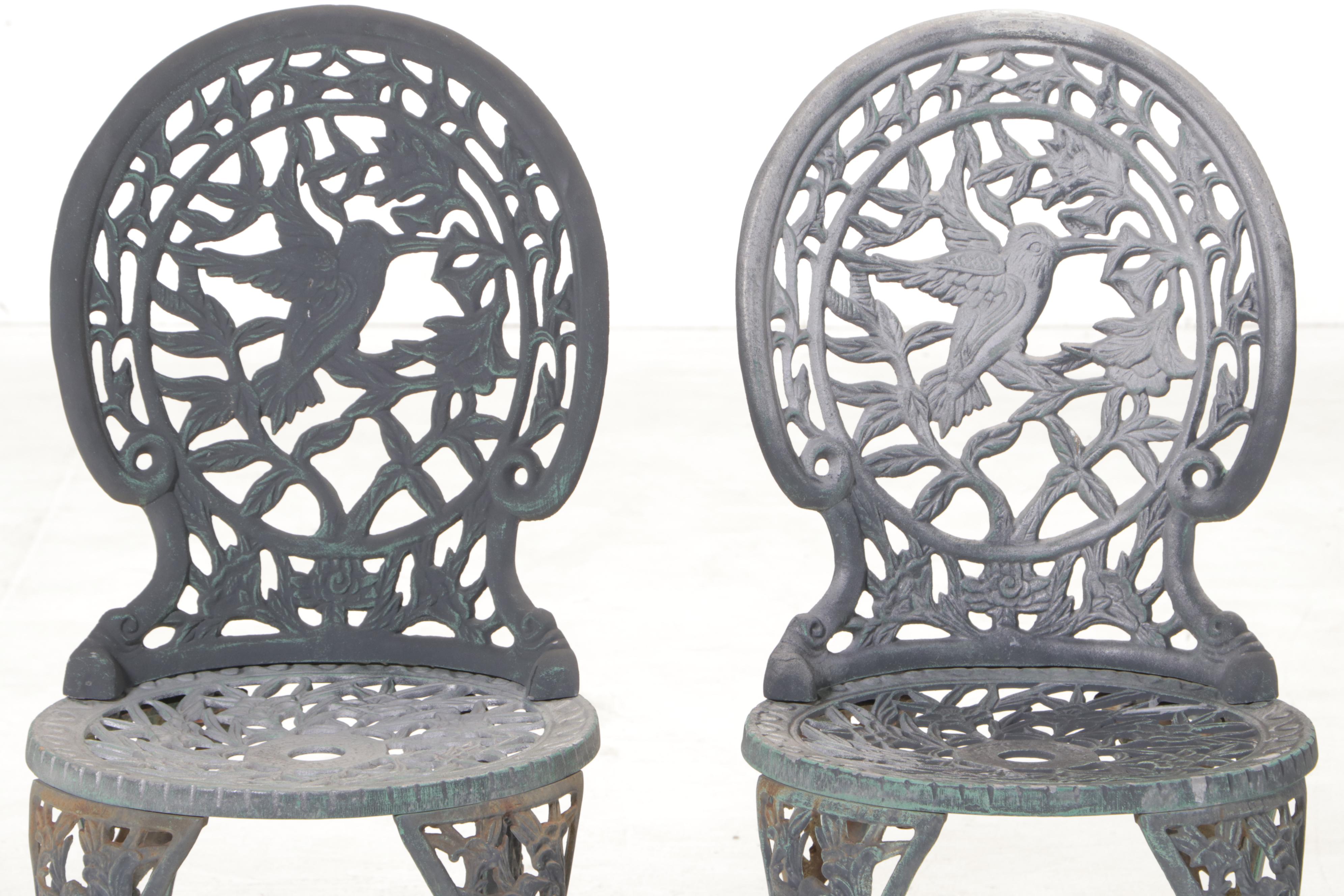 Three-Piece Patinated and Cast Metal Patio Bistro Set