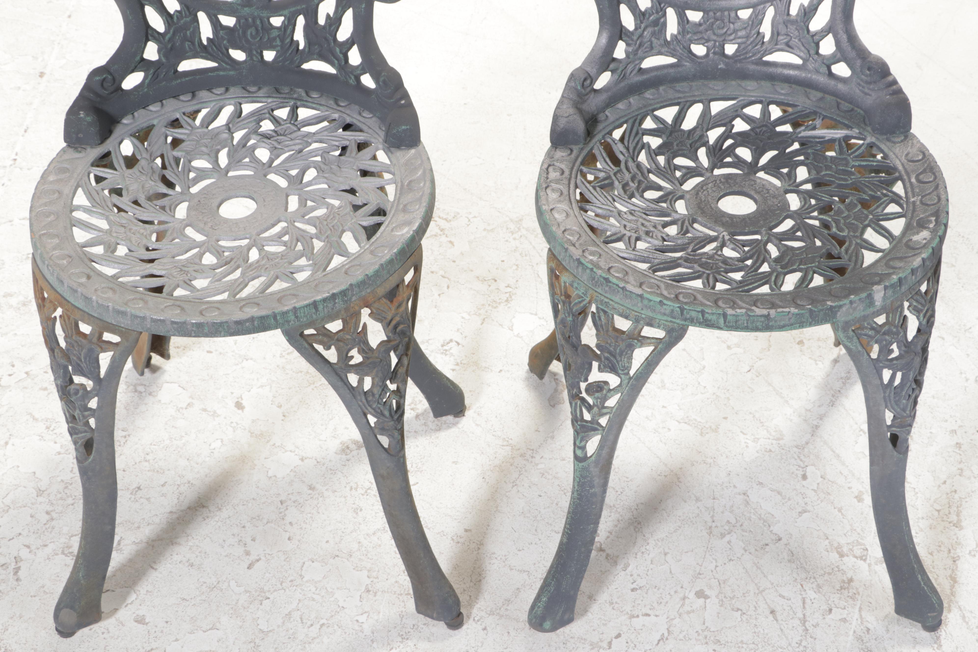 Three-Piece Patinated and Cast Metal Patio Bistro Set