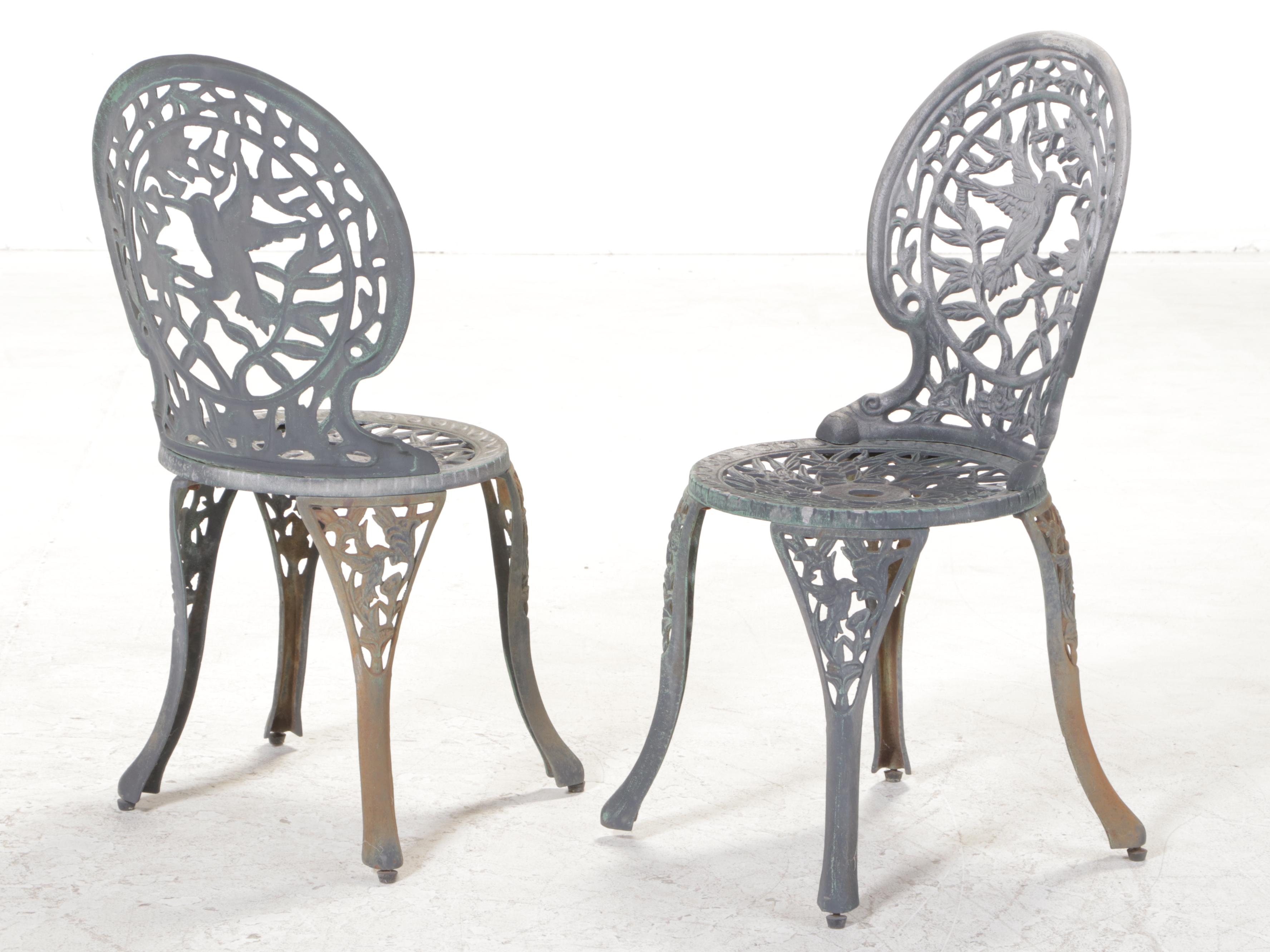 Three-Piece Patinated and Cast Metal Patio Bistro Set