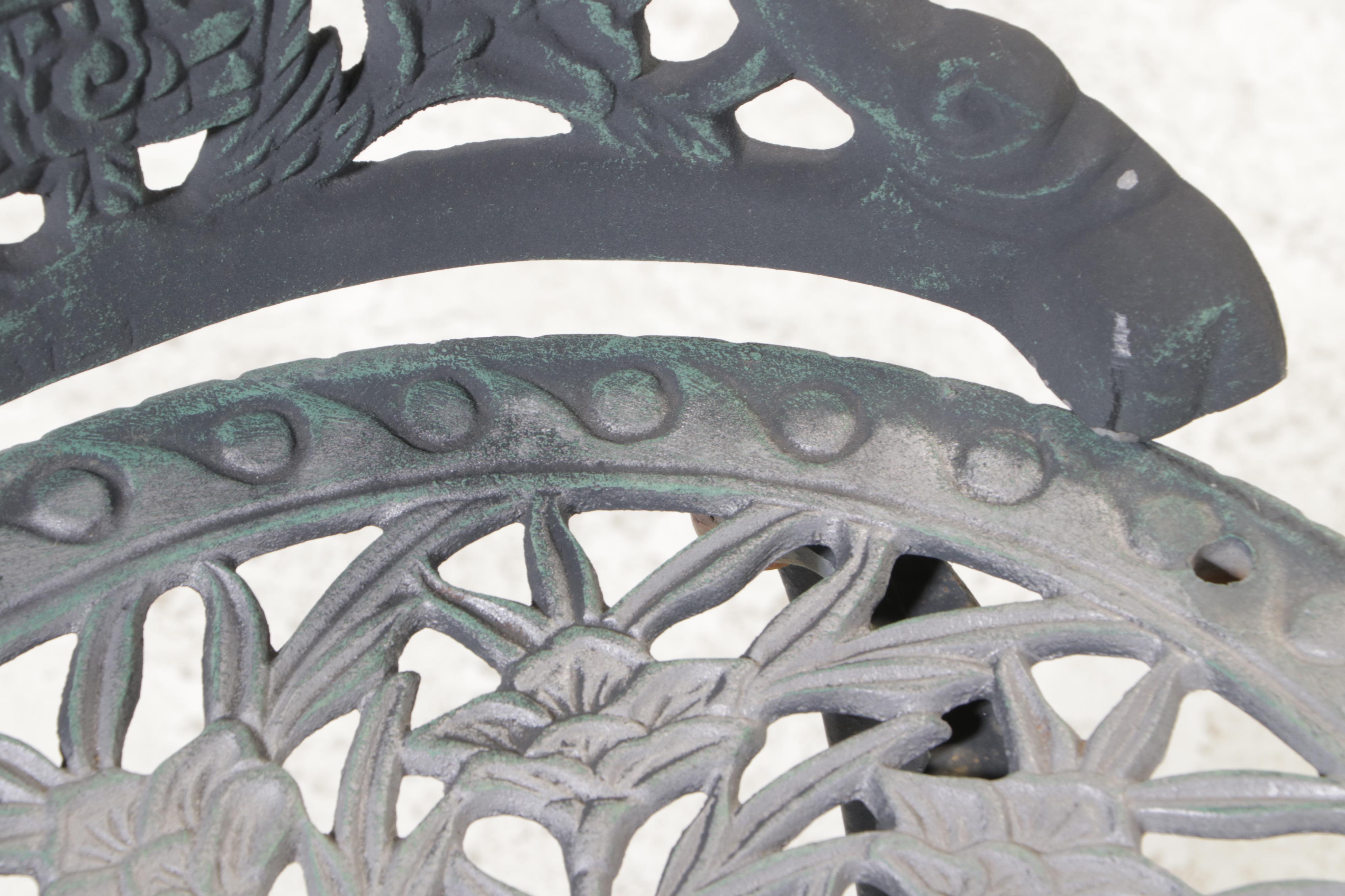 Three-Piece Patinated and Cast Metal Patio Bistro Set