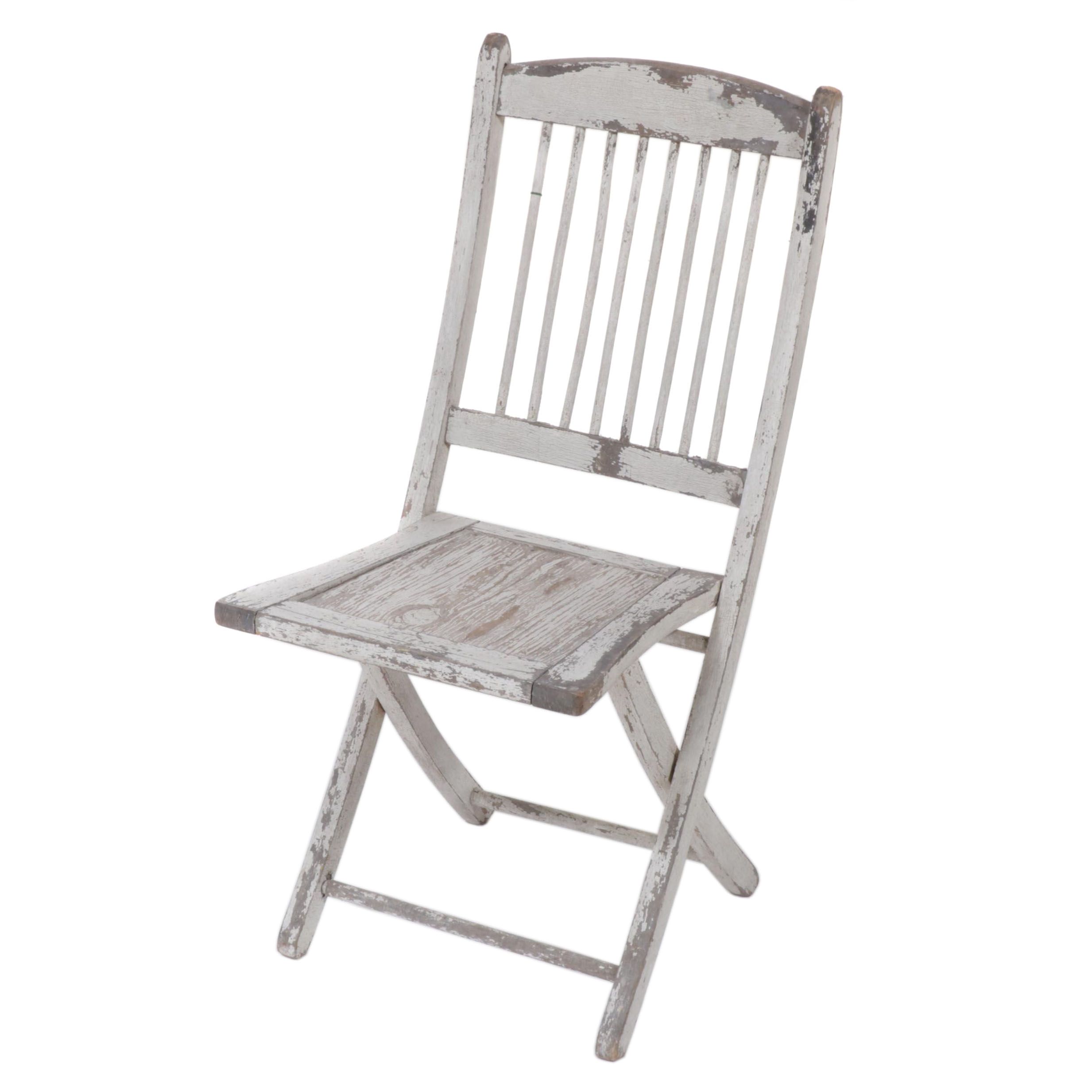 White-Painted Wooden Folding Chair