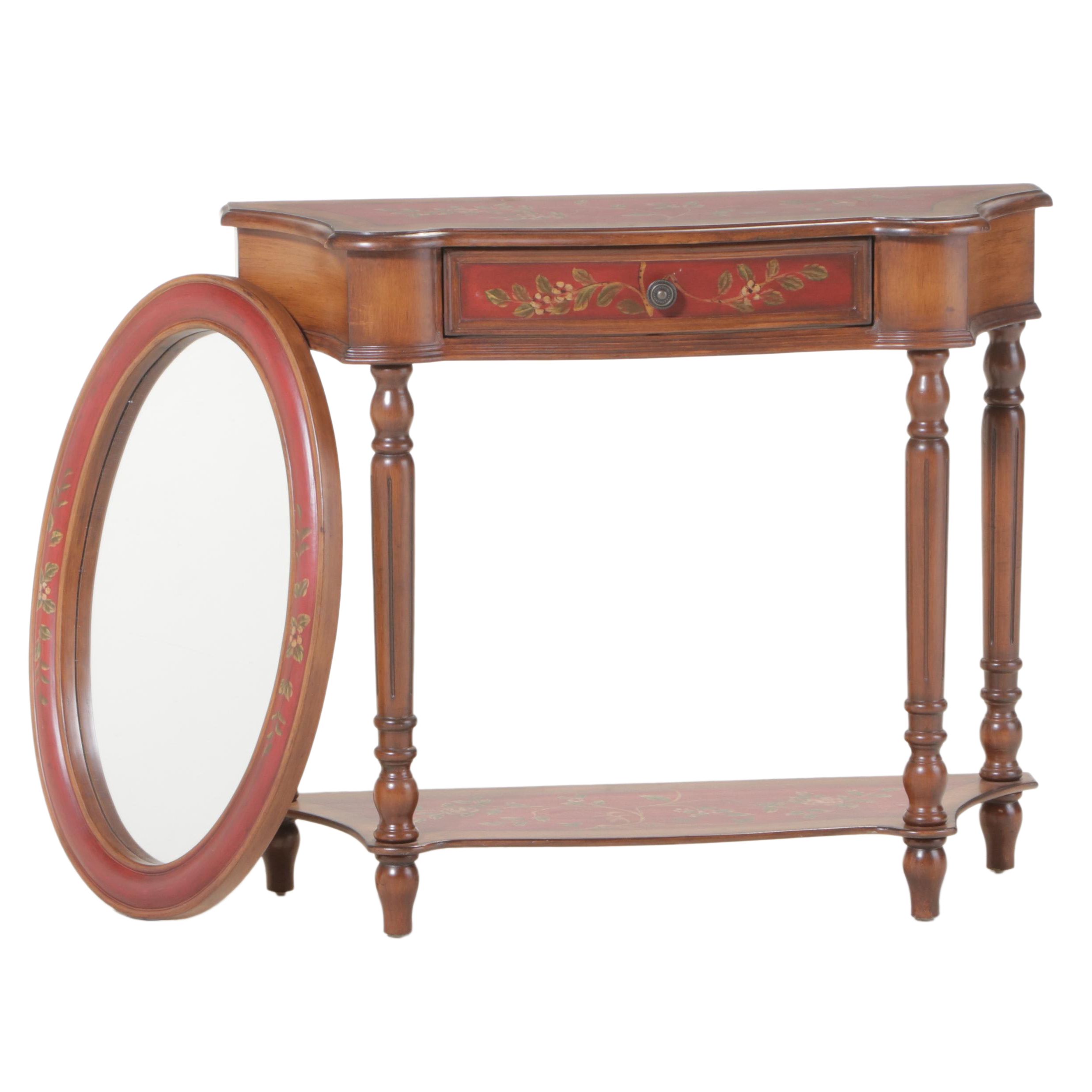 Stein World Paint-Decorated Console Table and Wall Mirror