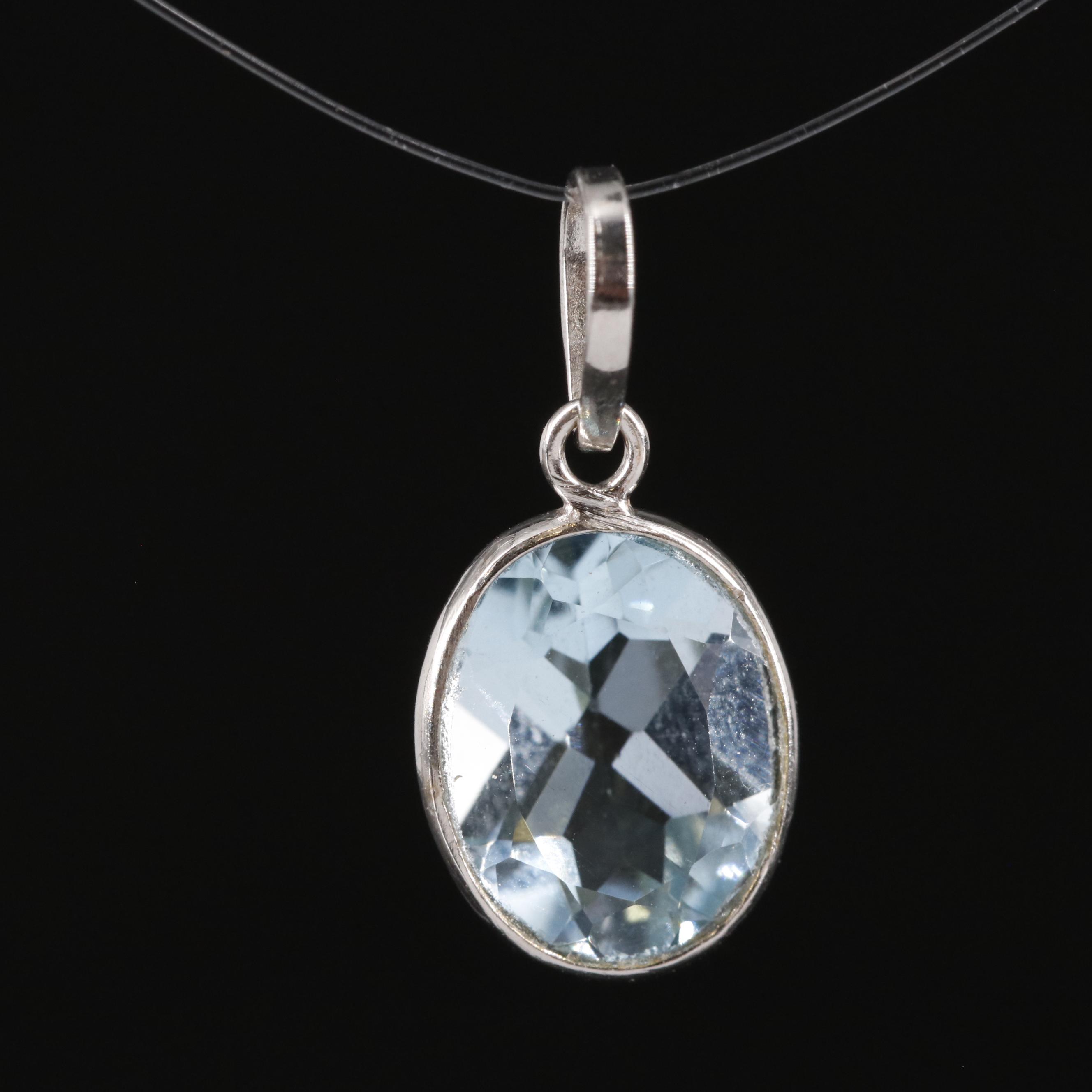 14K Blue Topaz Pendant