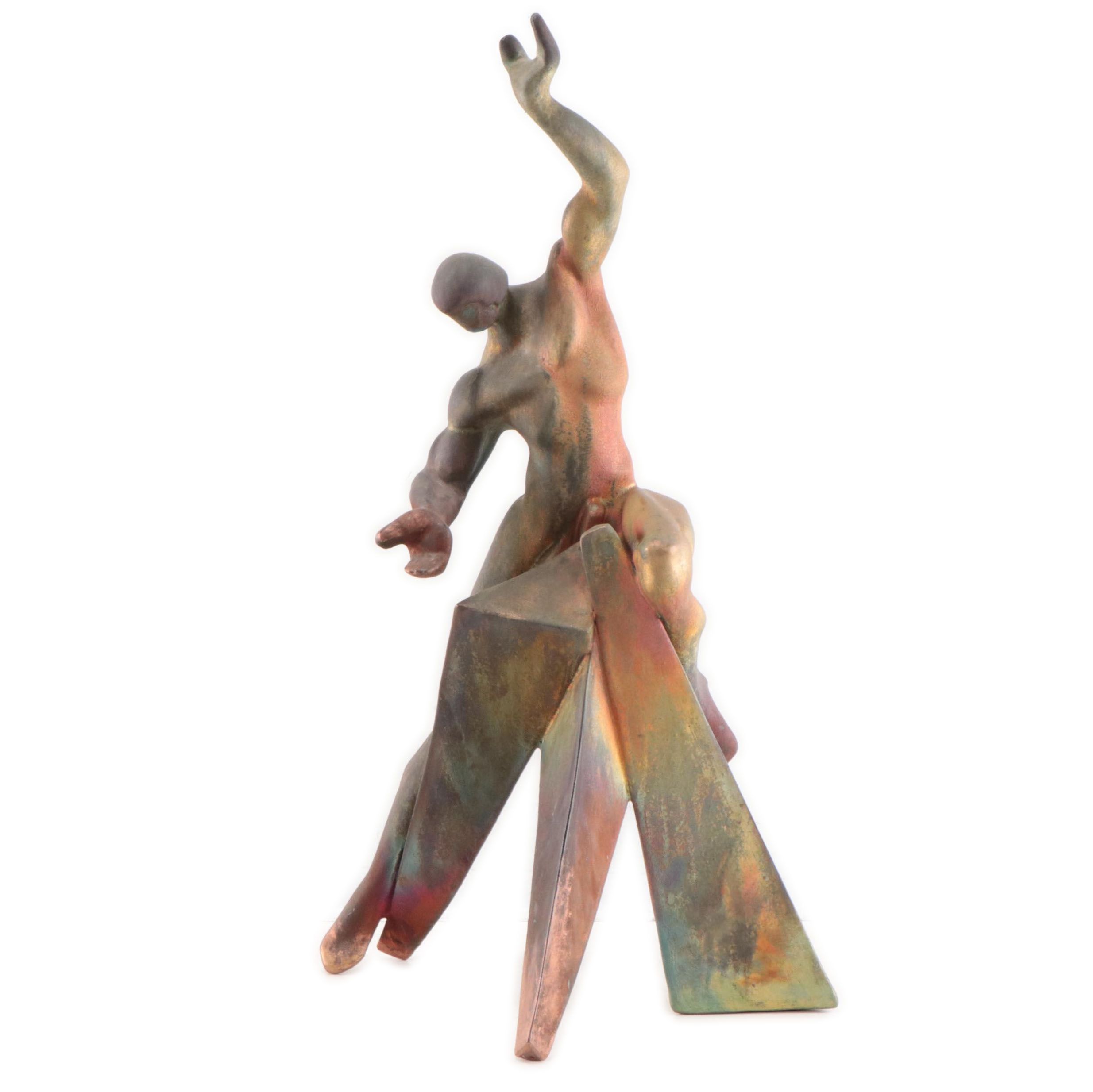 George Tudzarov Futurist Inspired Figural Fired Clay Sculpture