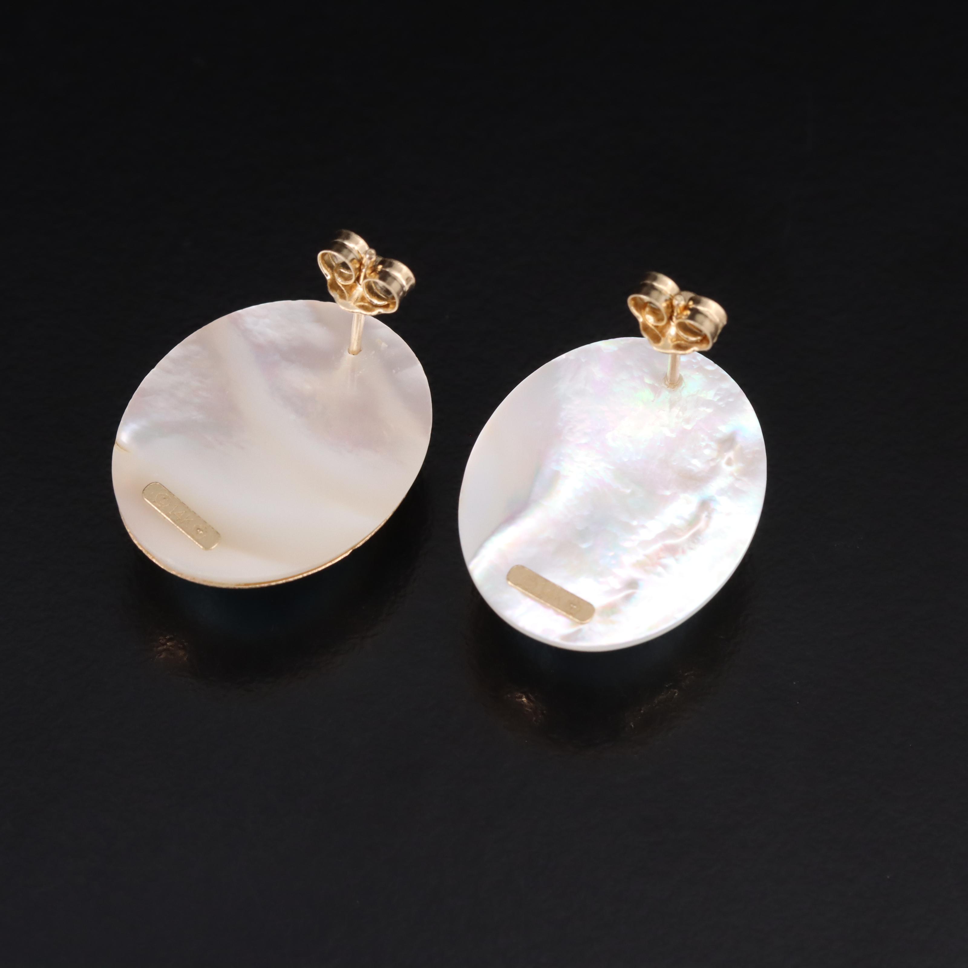 14K Larimar and Mother-of-Pearl Oval Earrings