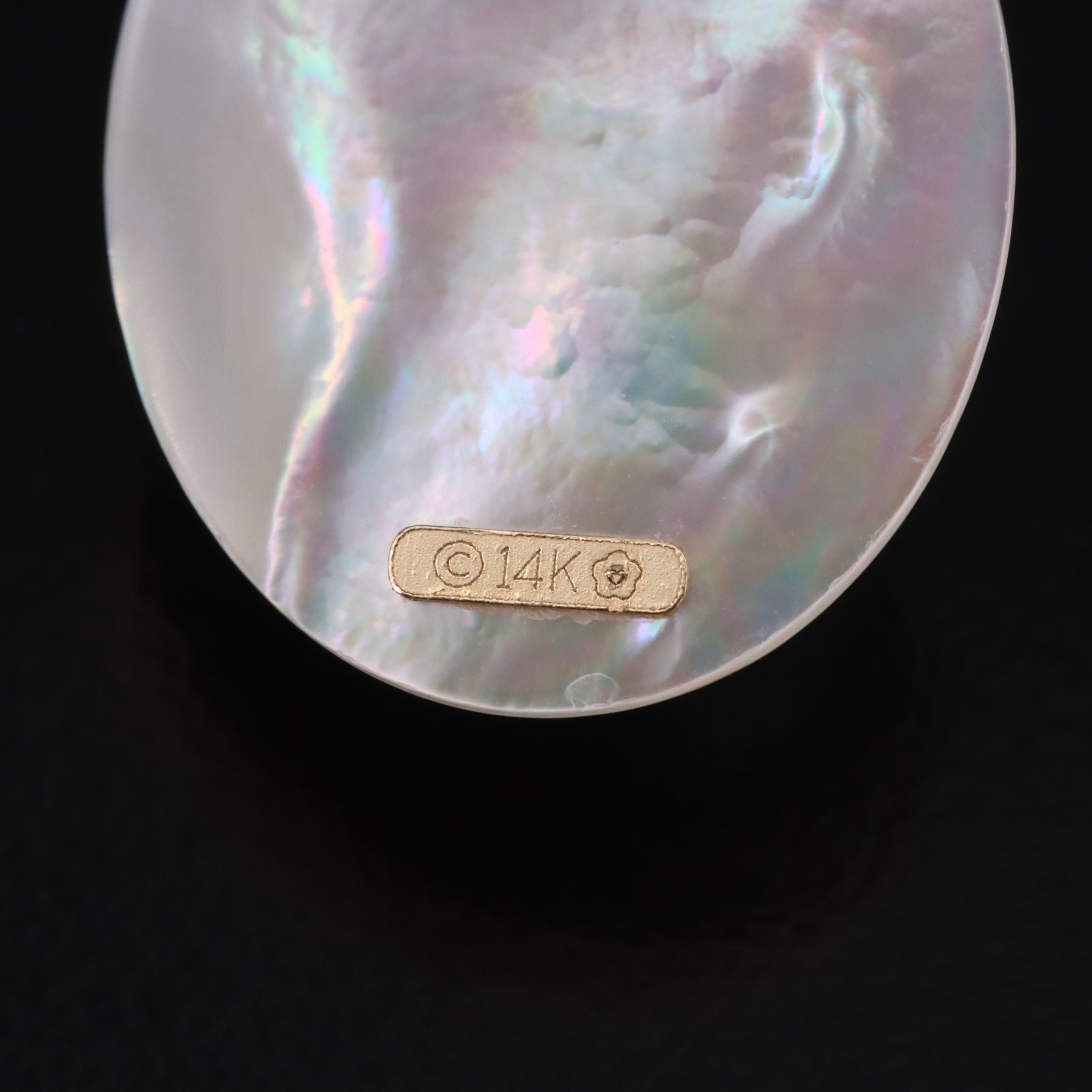 14K Larimar and Mother-of-Pearl Oval Earrings