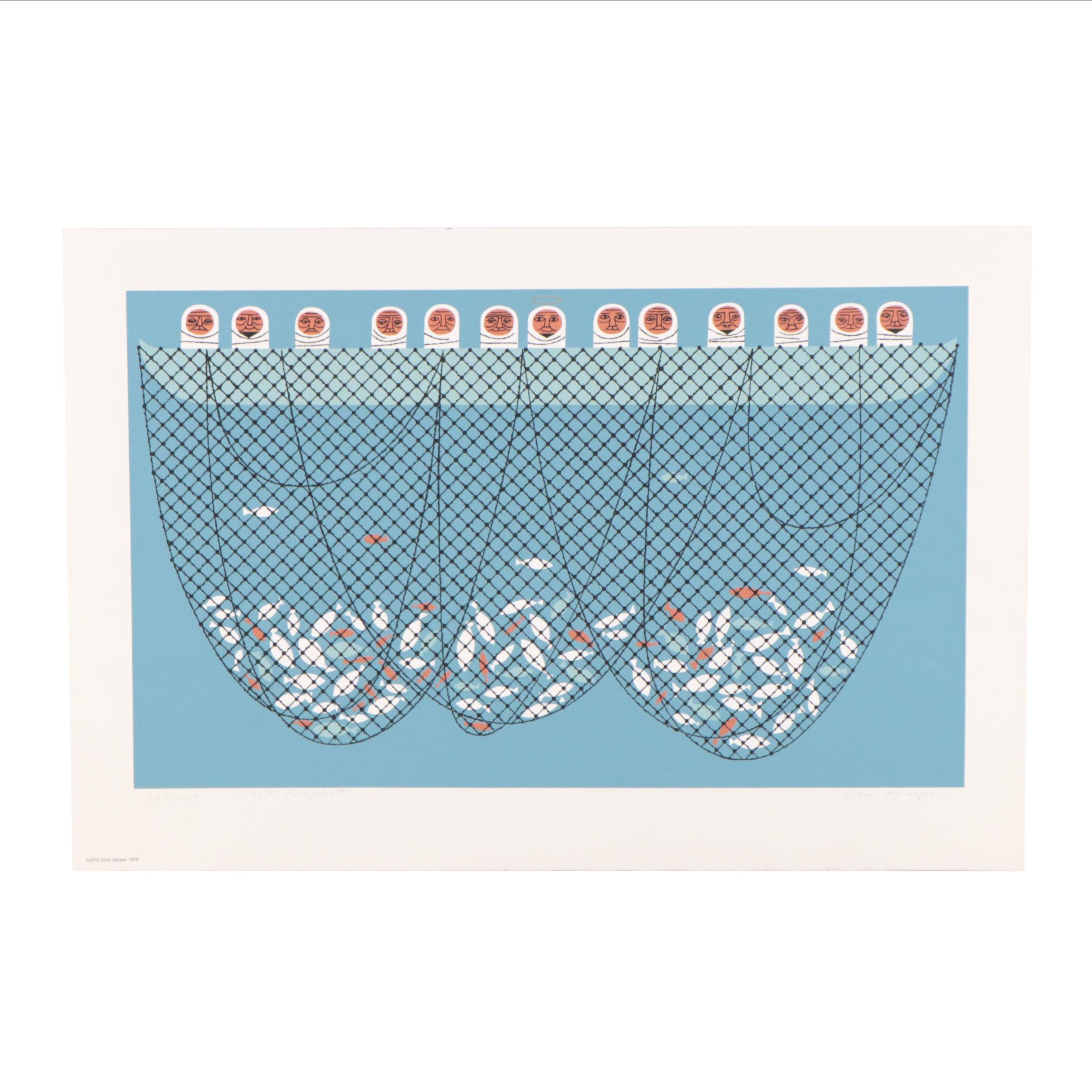 Edie Harper Serigraph "Net Prophet," 1976