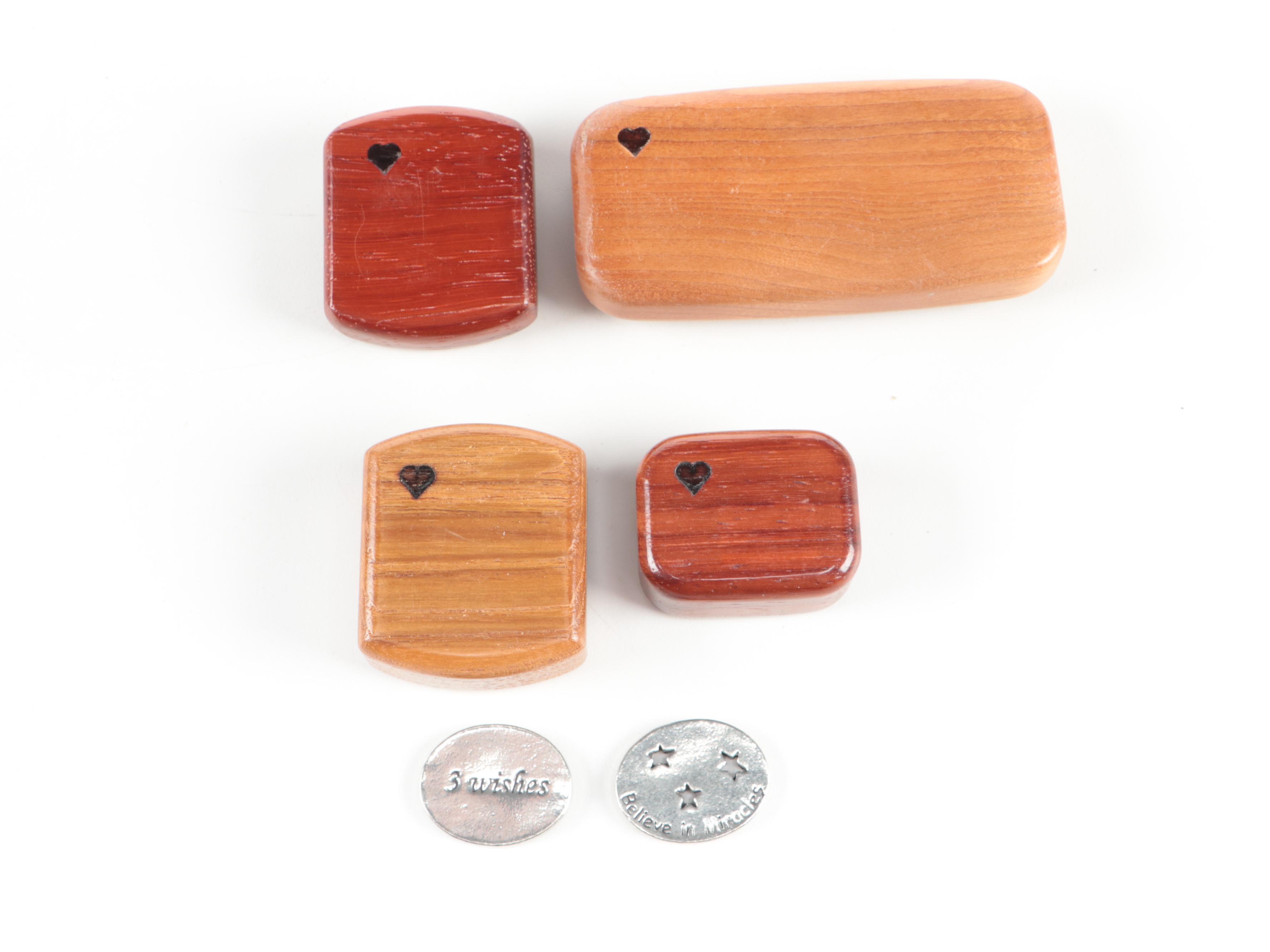 Handmade Southwestern Style Wooden Trinket Boxes, Tokens, German Olympic Coin